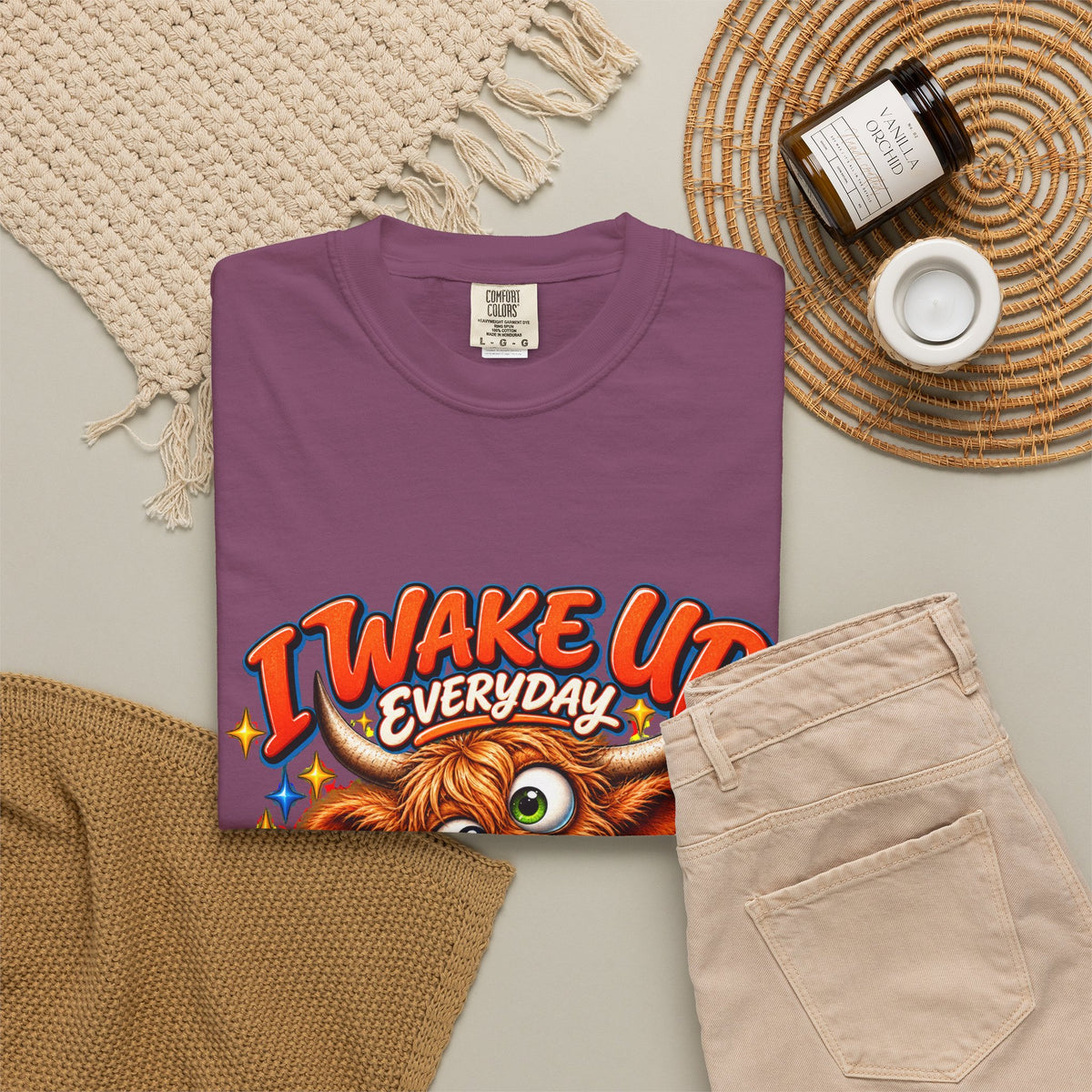 I Wake Up Everyday With a Good Attitude Funny Highland Cow T-Shirt