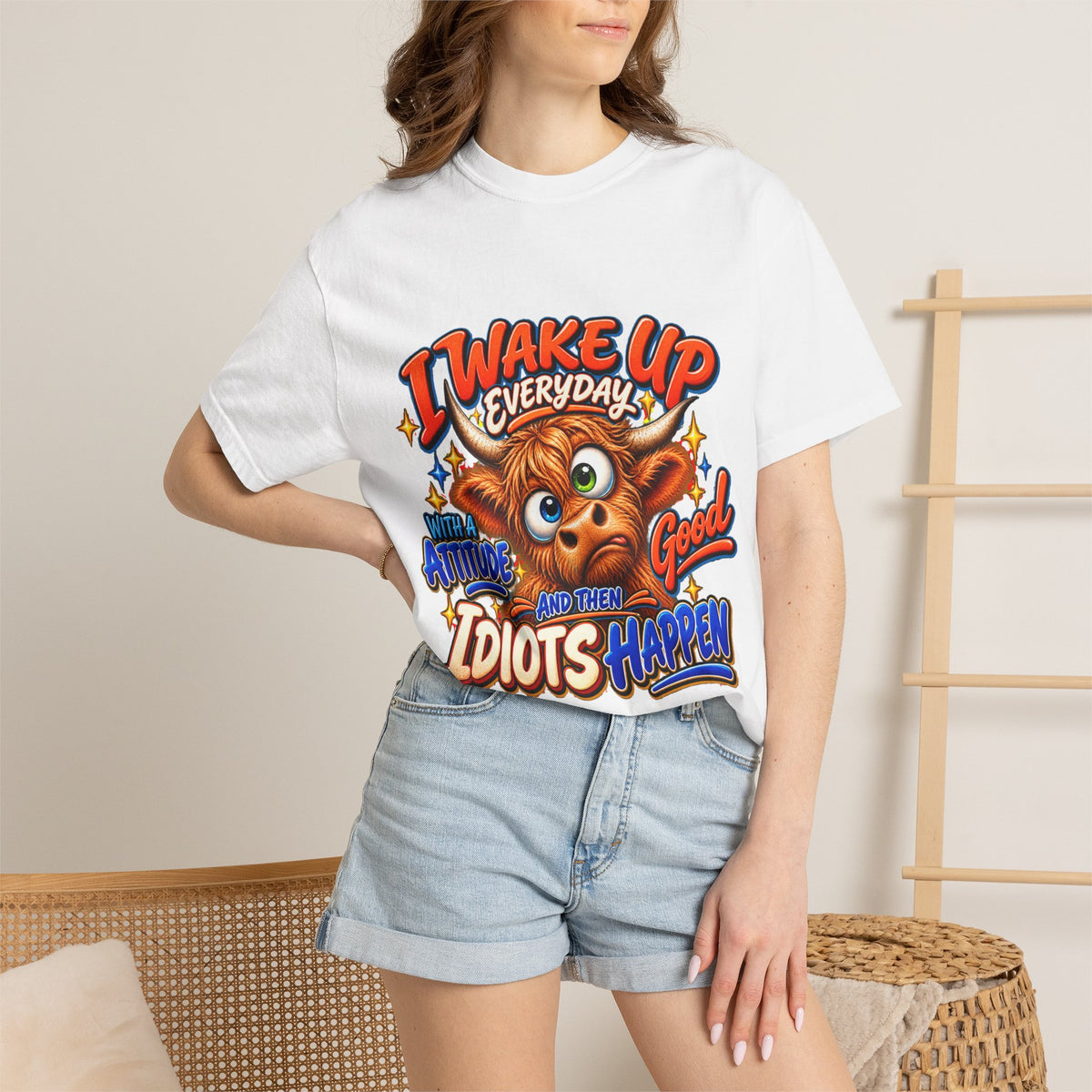 I Wake Up Everyday With a Good Attitude Funny Highland Cow T-Shirt