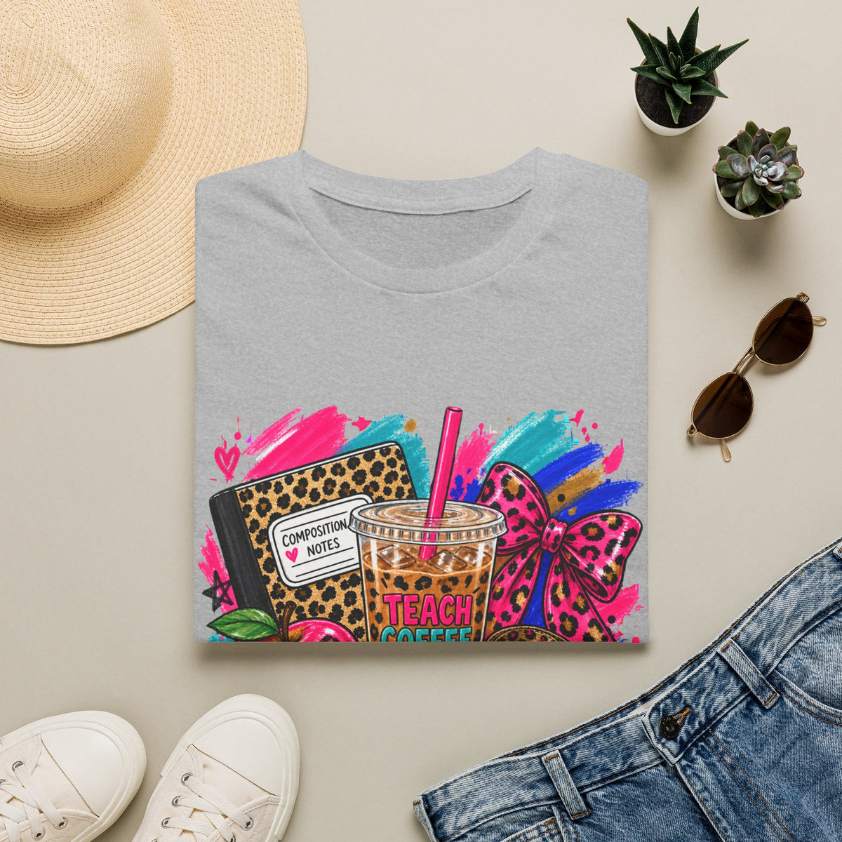 Teach Coffee Inspire Teacher Shirt – Colorful Leopard Print Graphic Tee