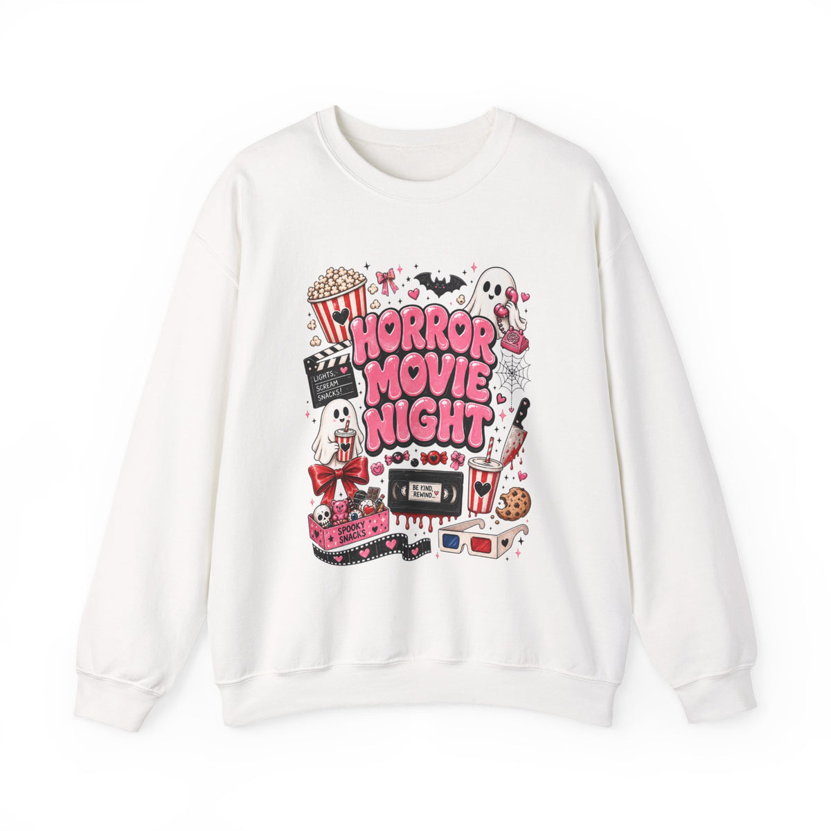 Horror Movie Night Sweatshirt, Cute Halloween Ghost Crewneck, Spooky Season Movie Sweatshirt, Girly Halloween Pullover, Cozy Fall Shirt