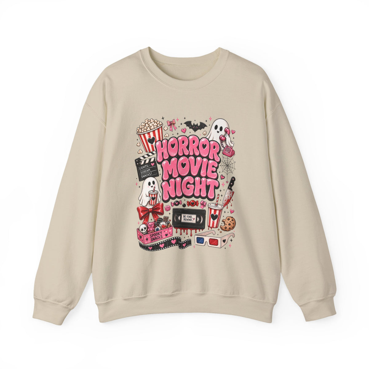 Horror Movie Night Sweatshirt, Cute Halloween Ghost Crewneck, Spooky Season Movie Sweatshirt, Girly Halloween Pullover, Cozy Fall Shirt