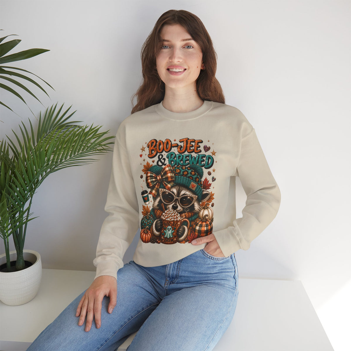 Boo-Jee & Brewed Raccoon Sweatshirt – Cute Fall Coffee Graphic Crewneck