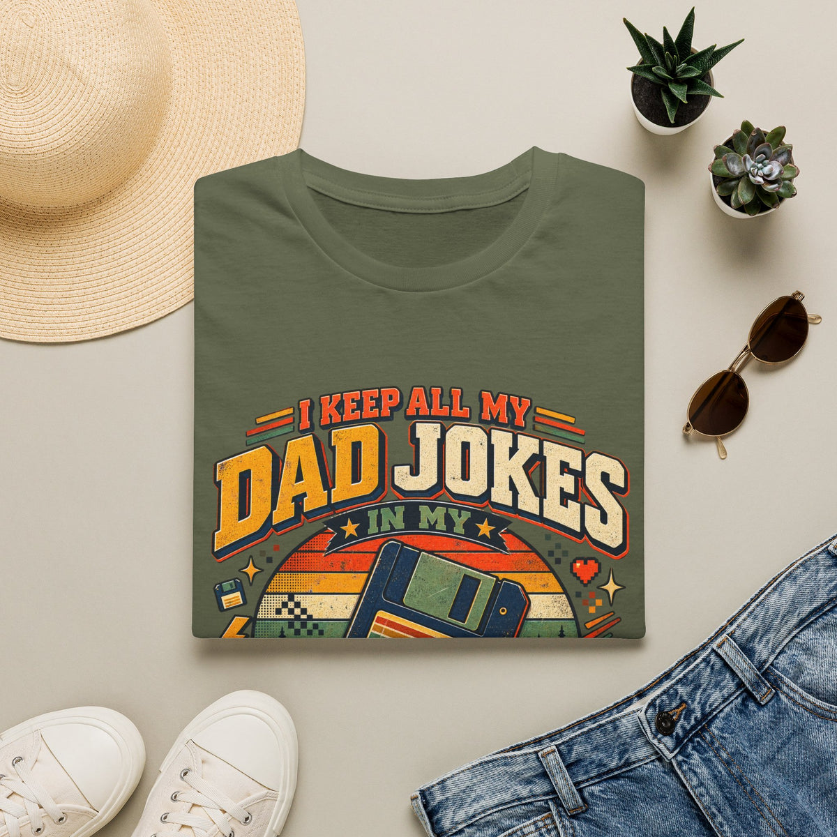 Funny Dad Joke Shirt – I Keep All My Dad Jokes in My Dad-A-Base Retro T-Shirt