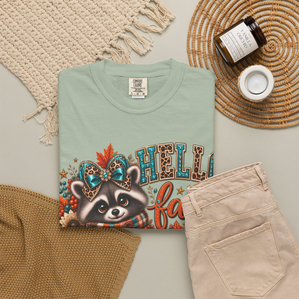 Hello Fall Raccoon Shirt – Cute Pumpkin & Plaid Fall Graphic Tee