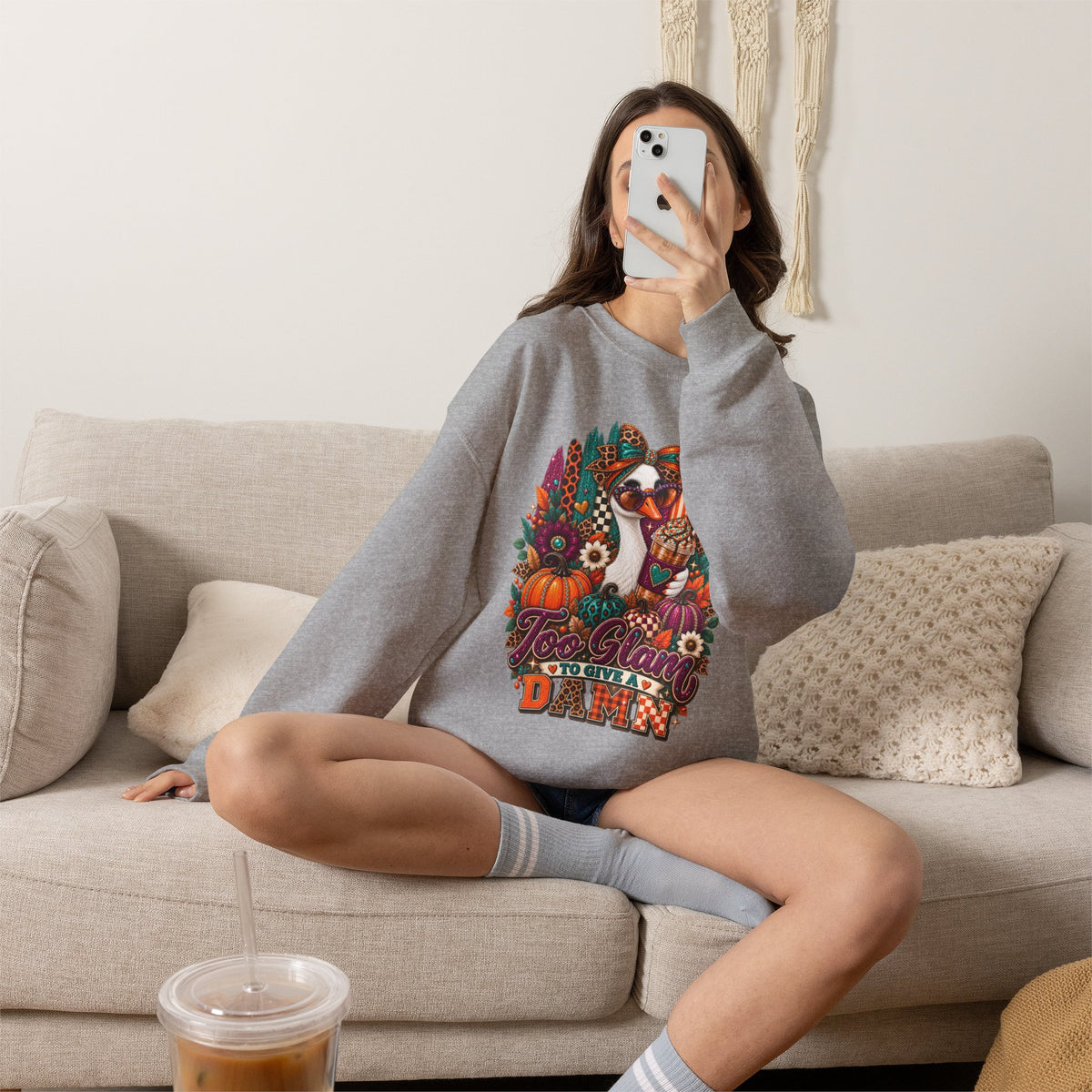 Too Glam to Give a Damn Goose Sweatshirt – Funny Fall Graphic Crewneck