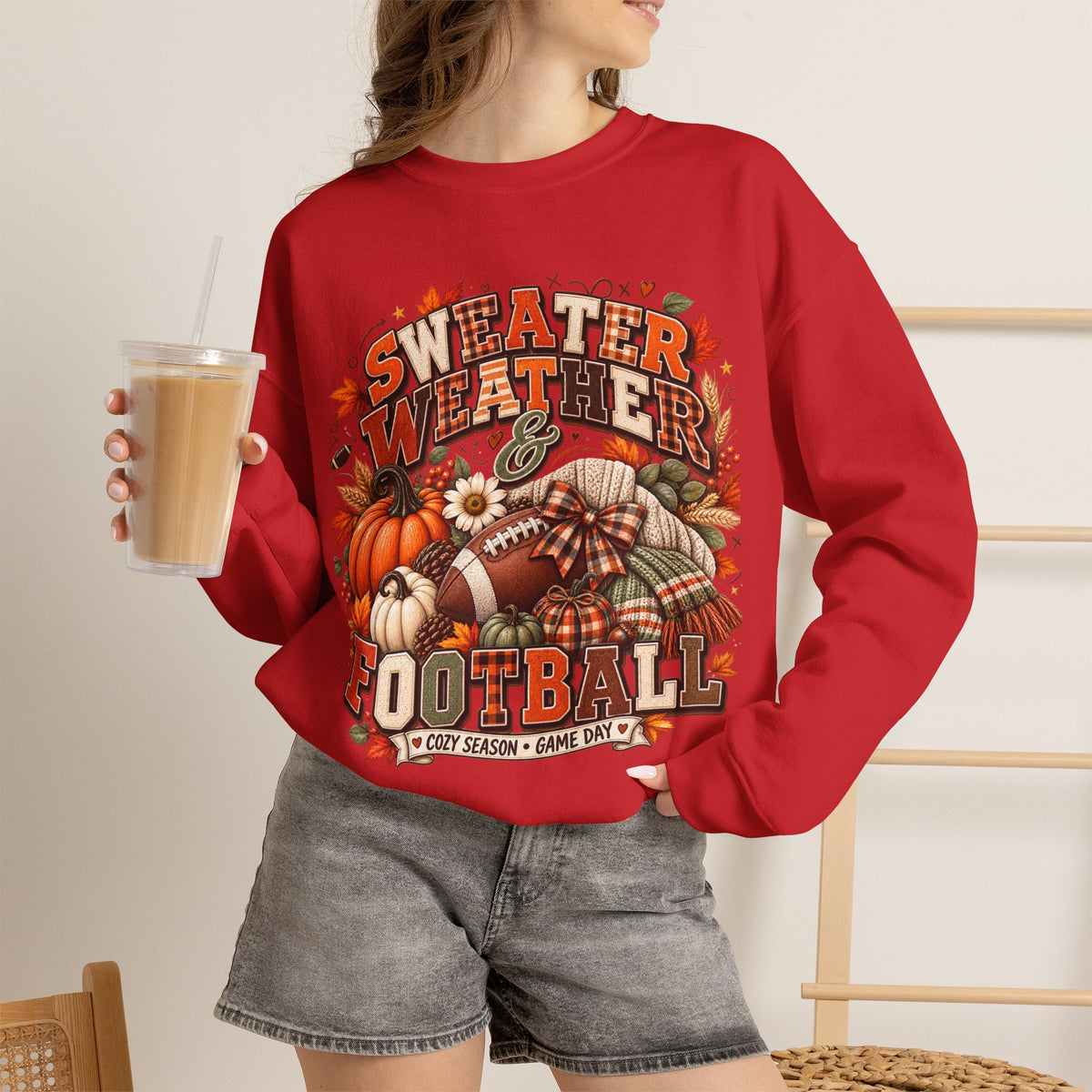 Sweater Weather & Football Sweatshirt – Cozy Fall Game Day Crewneck  Product Description