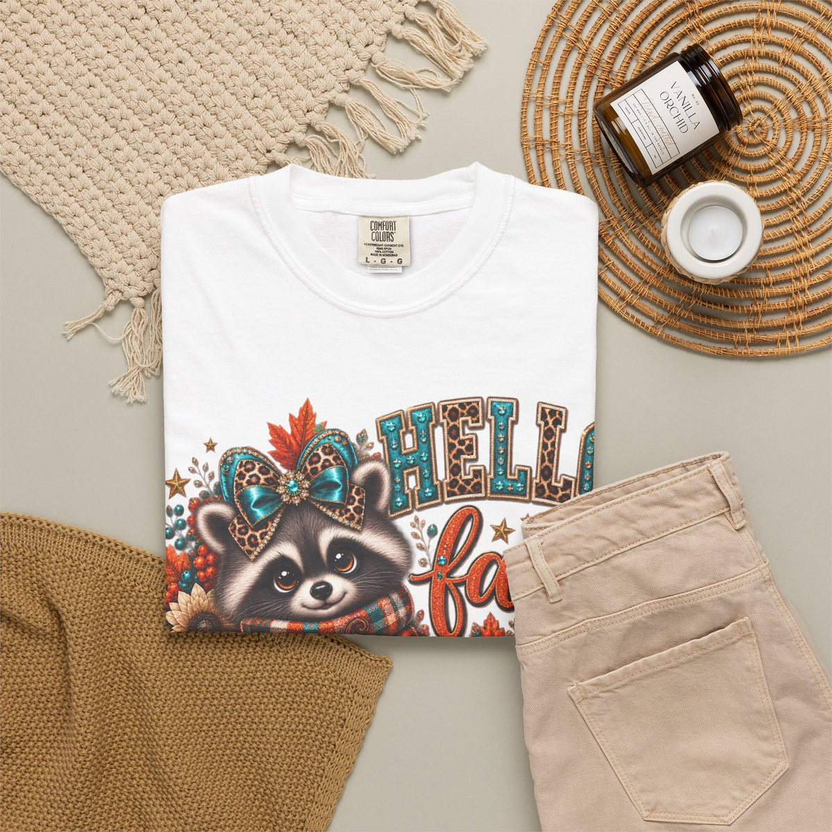 Hello Fall Raccoon Shirt – Cute Pumpkin & Plaid Fall Graphic Tee
