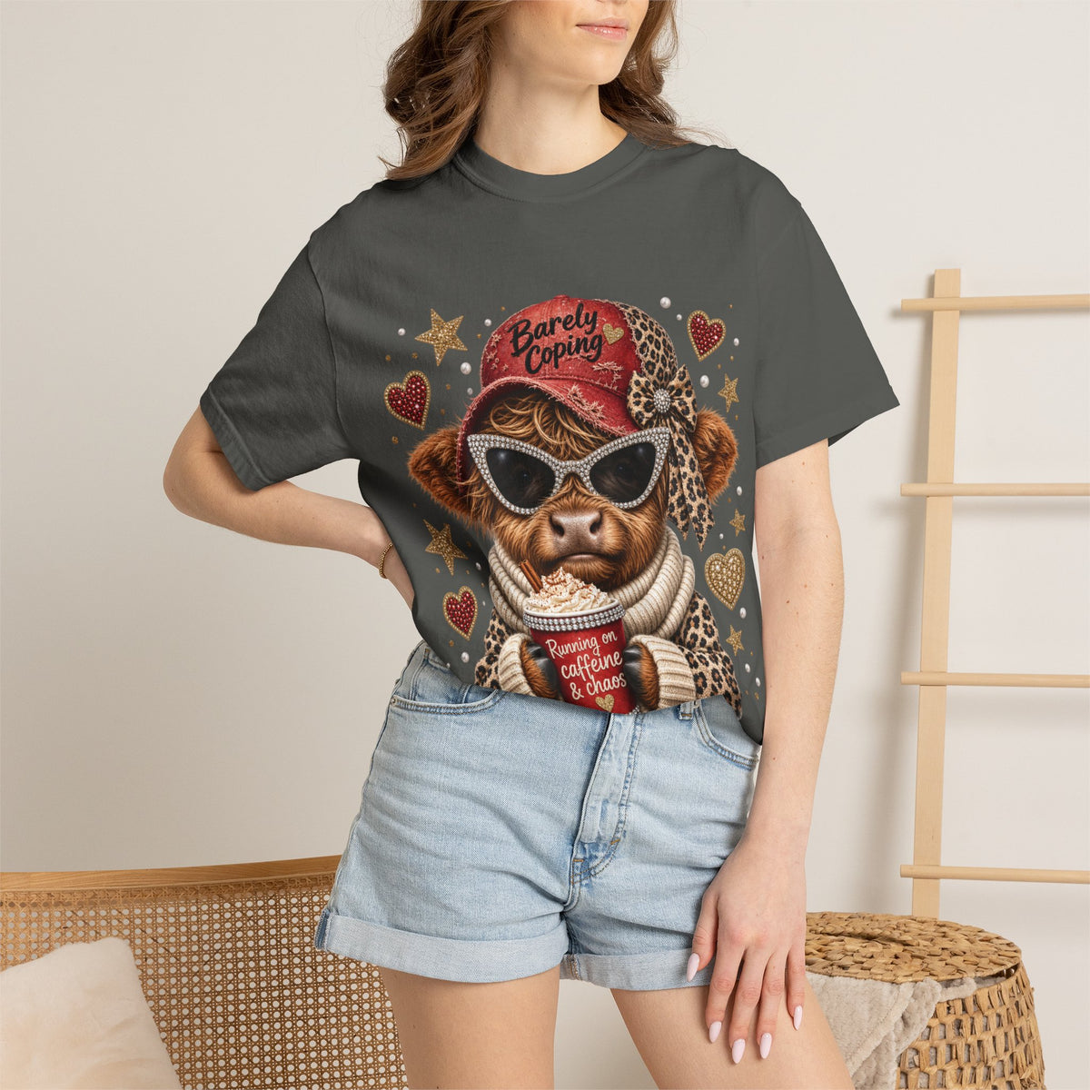 Barely Coping Highland Cow Shirt – Caffeine & Chaos Funny Graphic Tee