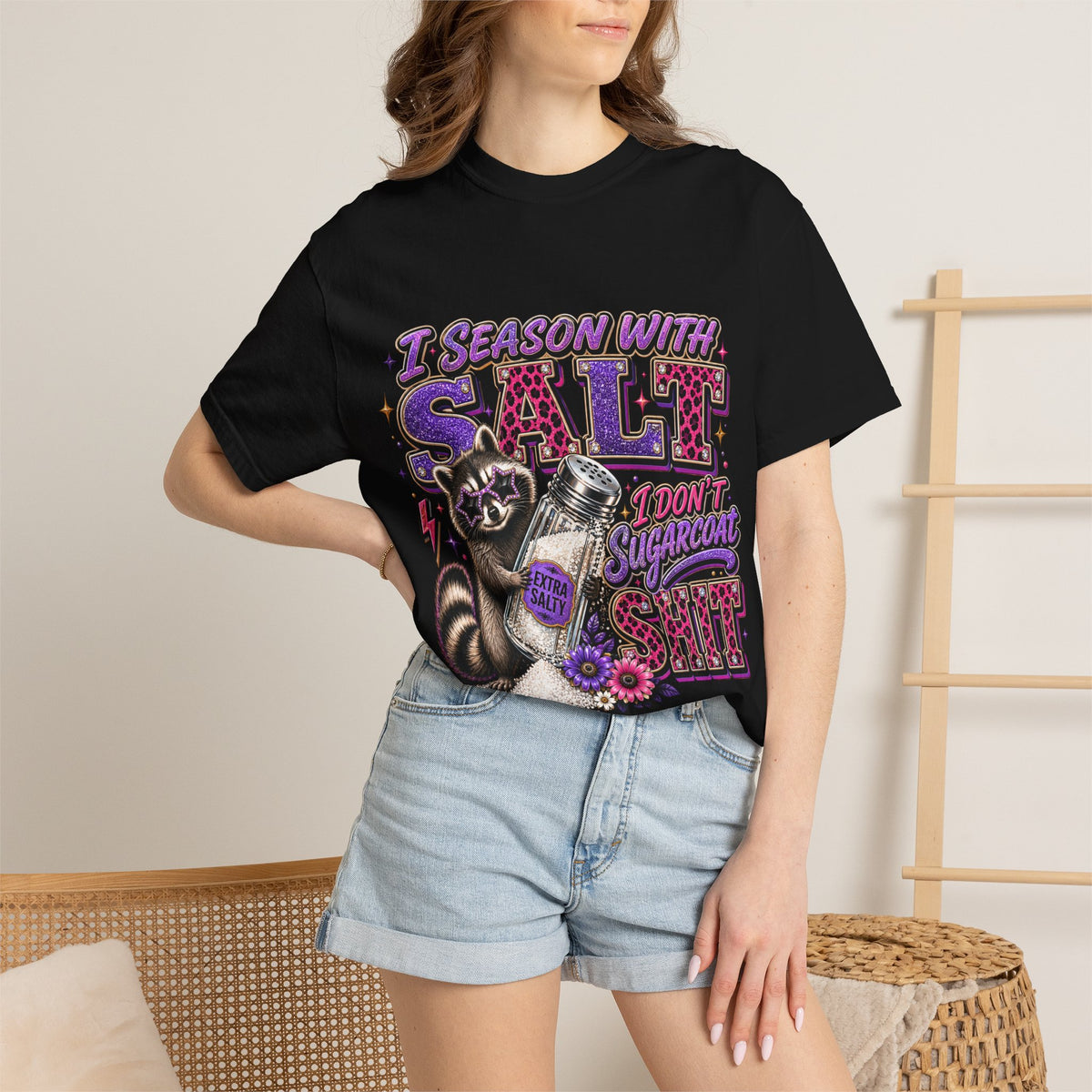 I Season With Salt I Don’t Sugarcoat Sh*t Funny Raccoon T-Shirt