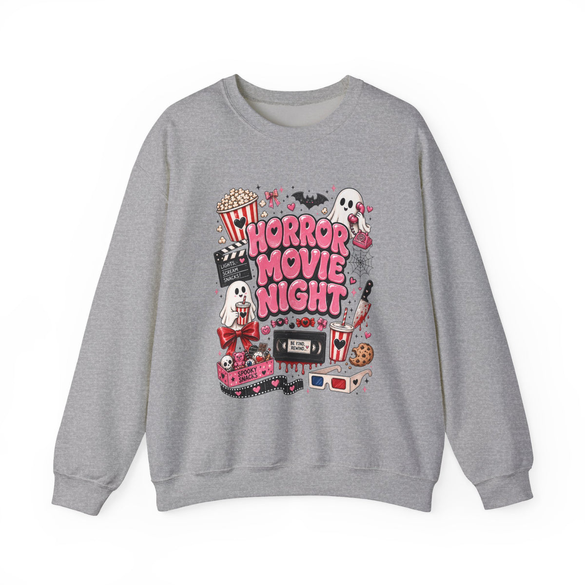 Horror Movie Night Sweatshirt, Cute Halloween Ghost Crewneck, Spooky Season Movie Sweatshirt, Girly Halloween Pullover, Cozy Fall Shirt
