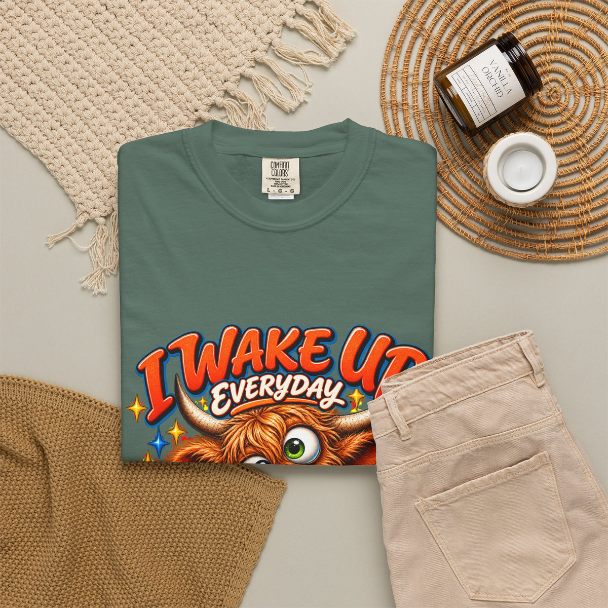 I Wake Up Everyday With a Good Attitude Funny Highland Cow T-Shirt