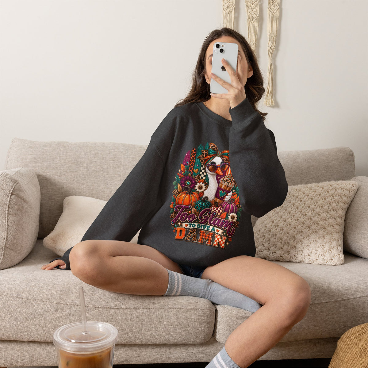 Too Glam to Give a Damn Goose Sweatshirt – Funny Fall Graphic Crewneck