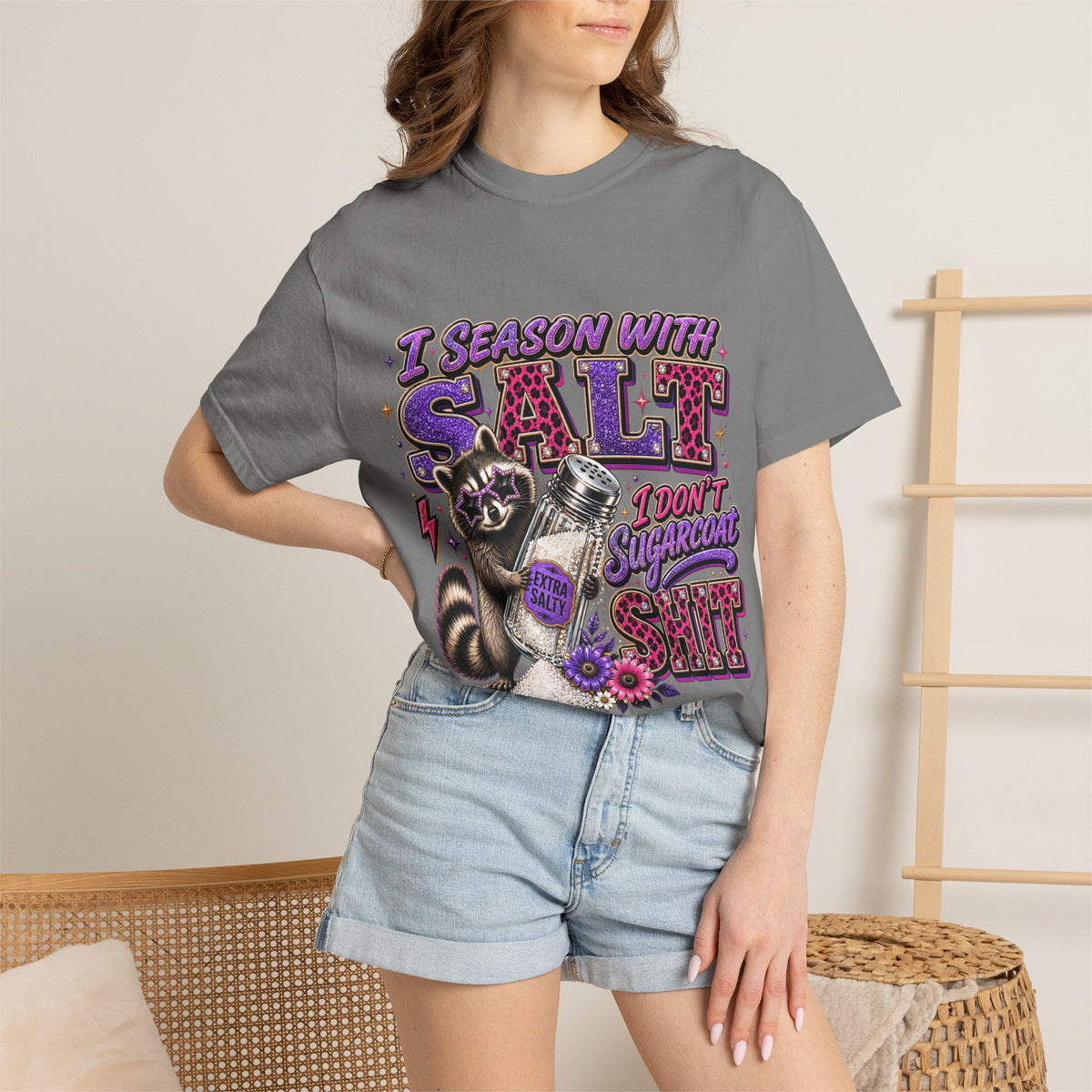 I Season With Salt I Don’t Sugarcoat Sh*t Funny Raccoon T-Shirt