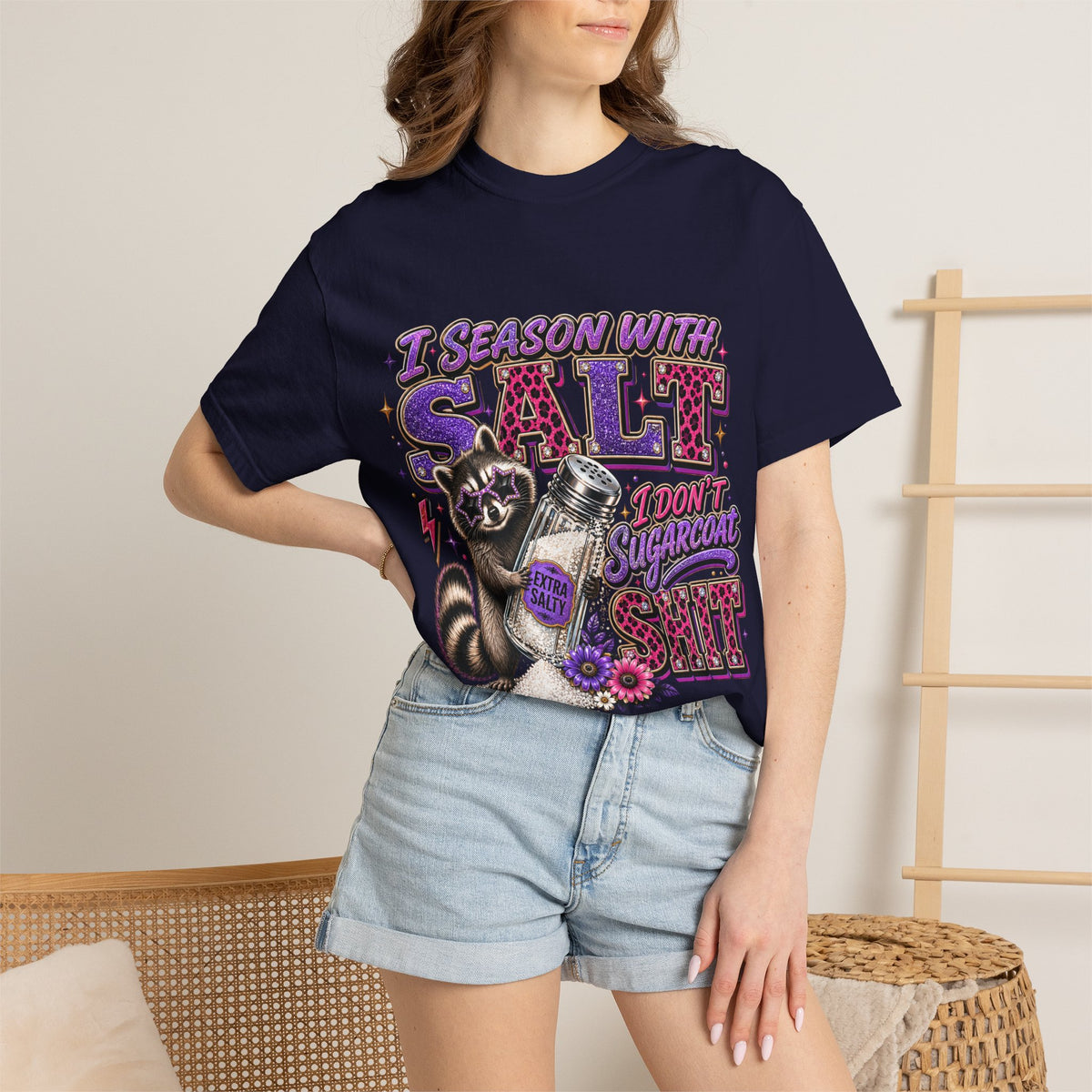 I Season With Salt I Don’t Sugarcoat Sh*t Funny Raccoon T-Shirt