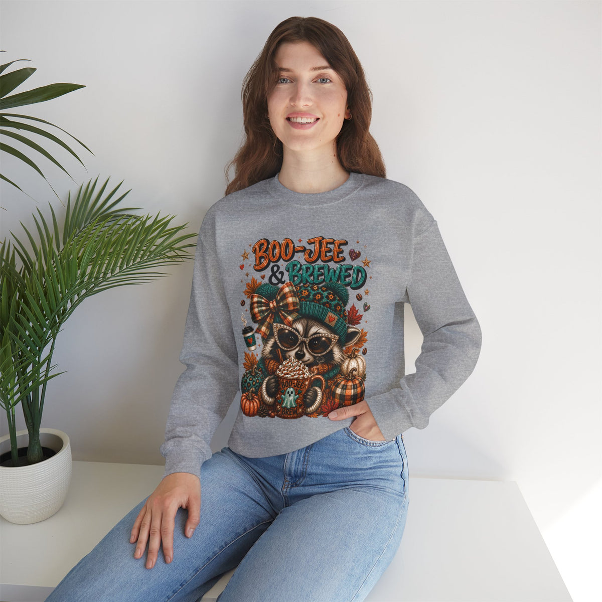Boo-Jee & Brewed Raccoon Sweatshirt – Cute Fall Coffee Graphic Crewneck