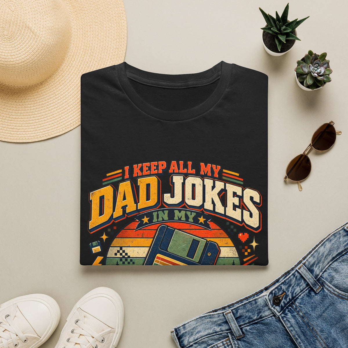 Funny Dad Joke Shirt – I Keep All My Dad Jokes in My Dad-A-Base Retro T-Shirt