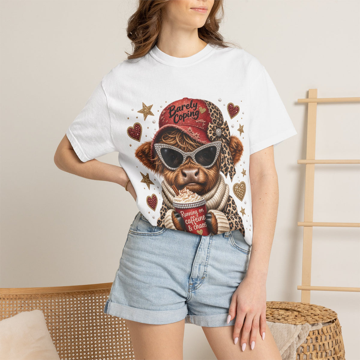 Barely Coping Highland Cow Shirt – Caffeine & Chaos Funny Graphic Tee