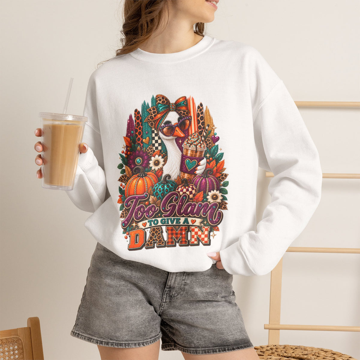 Too Glam to Give a Damn Goose Sweatshirt – Funny Fall Graphic Crewneck