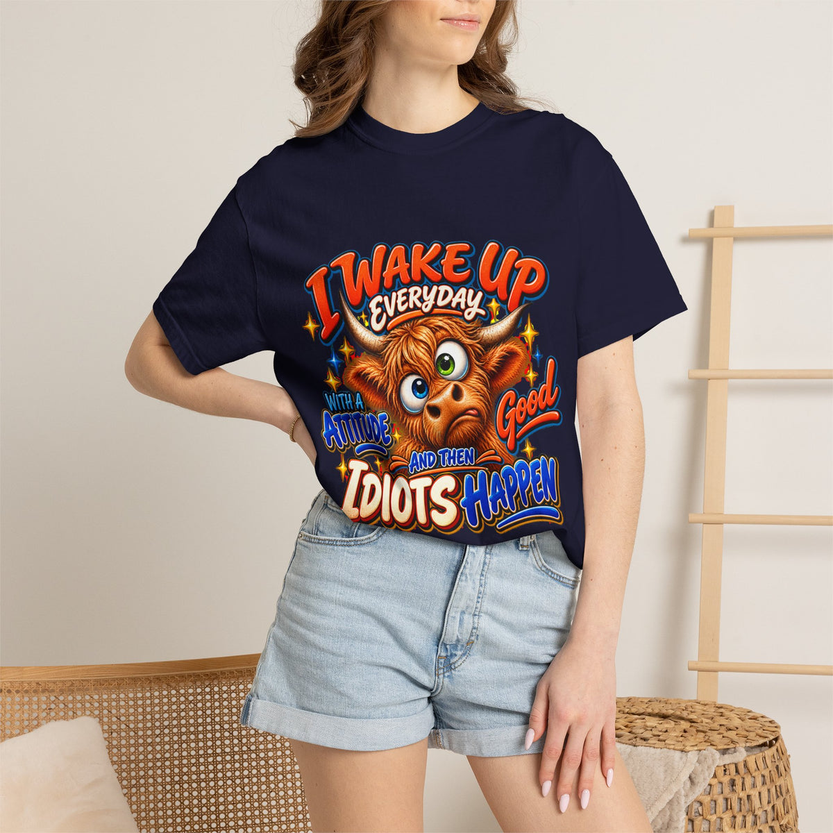 I Wake Up Everyday With a Good Attitude Funny Highland Cow T-Shirt