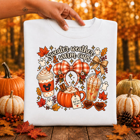 Sweater Weather & Warm Cups Sweatshirt – Cute Fall Coffee Cozy Crewneck