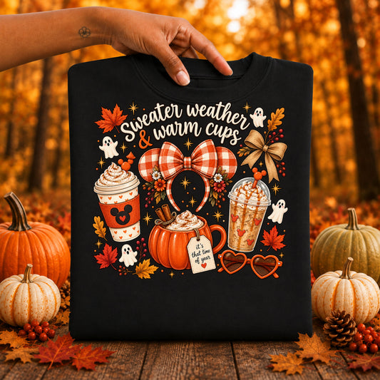 Sweater Weather & Warm Cups Sweatshirt – Cute Fall Coffee Cozy Crewneck
