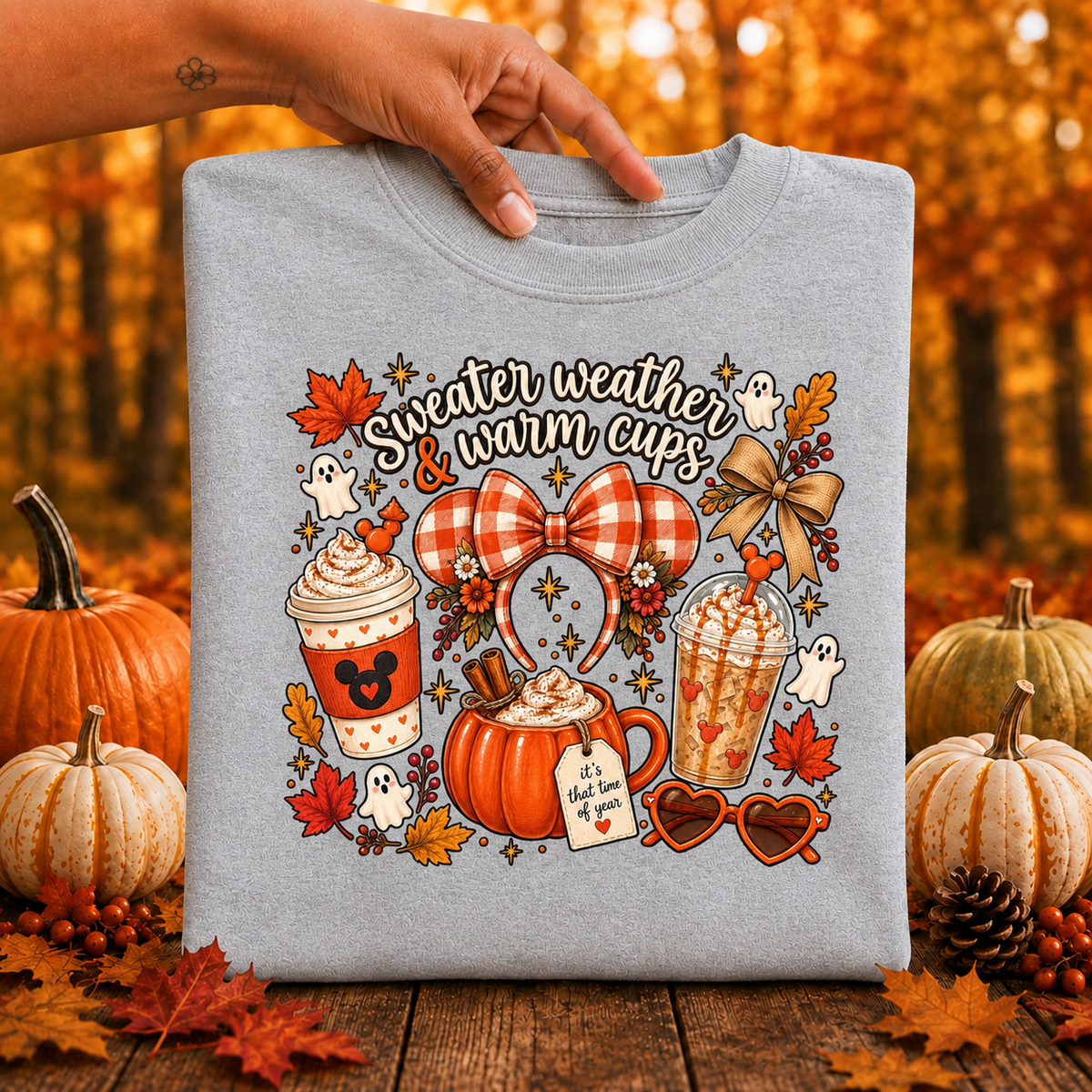 Sweater Weather & Warm Cups Sweatshirt – Cute Fall Coffee Cozy Crewneck