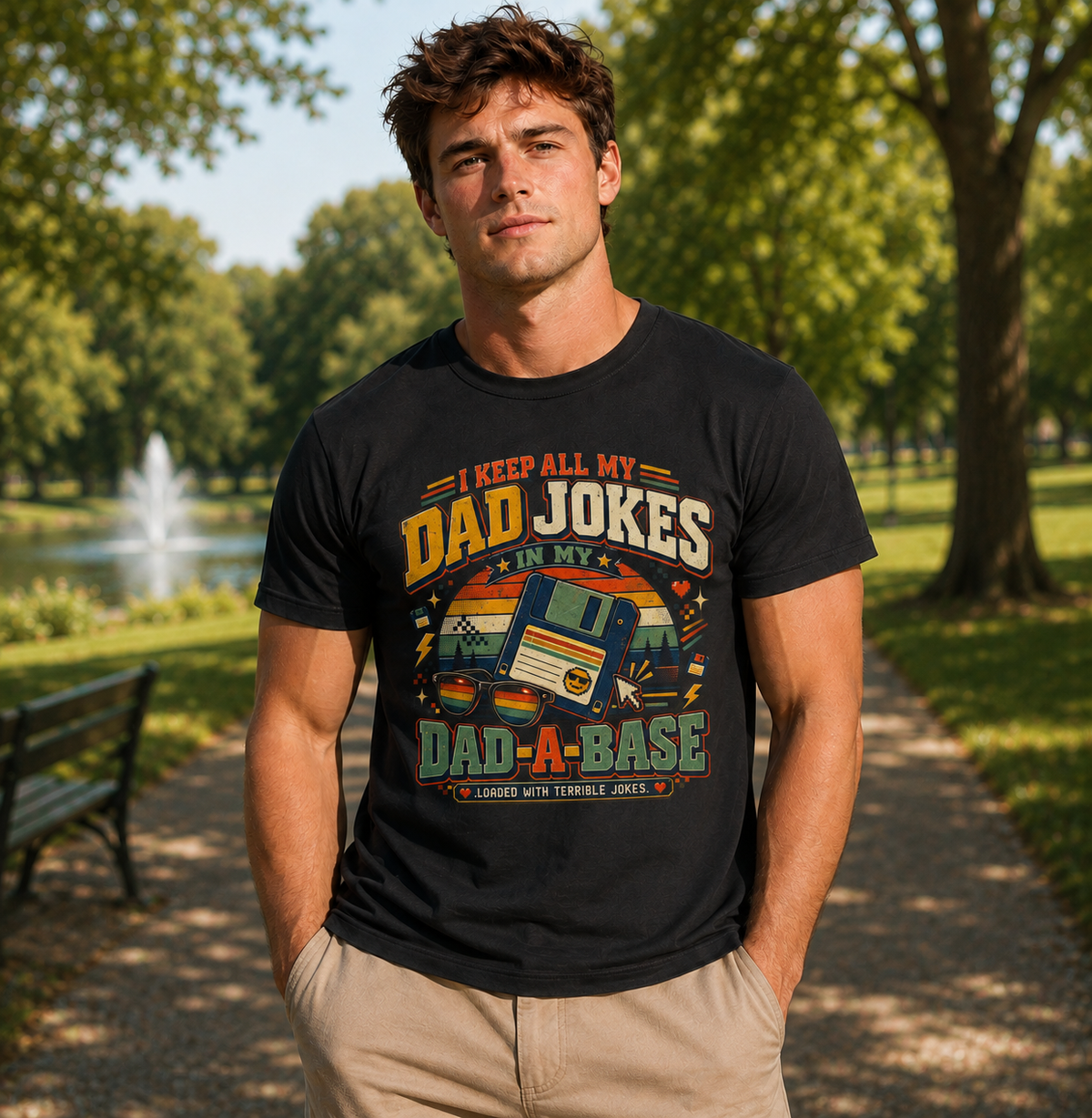Funny Dad Joke Shirt – I Keep All My Dad Jokes in My Dad-A-Base Retro T-Shirt