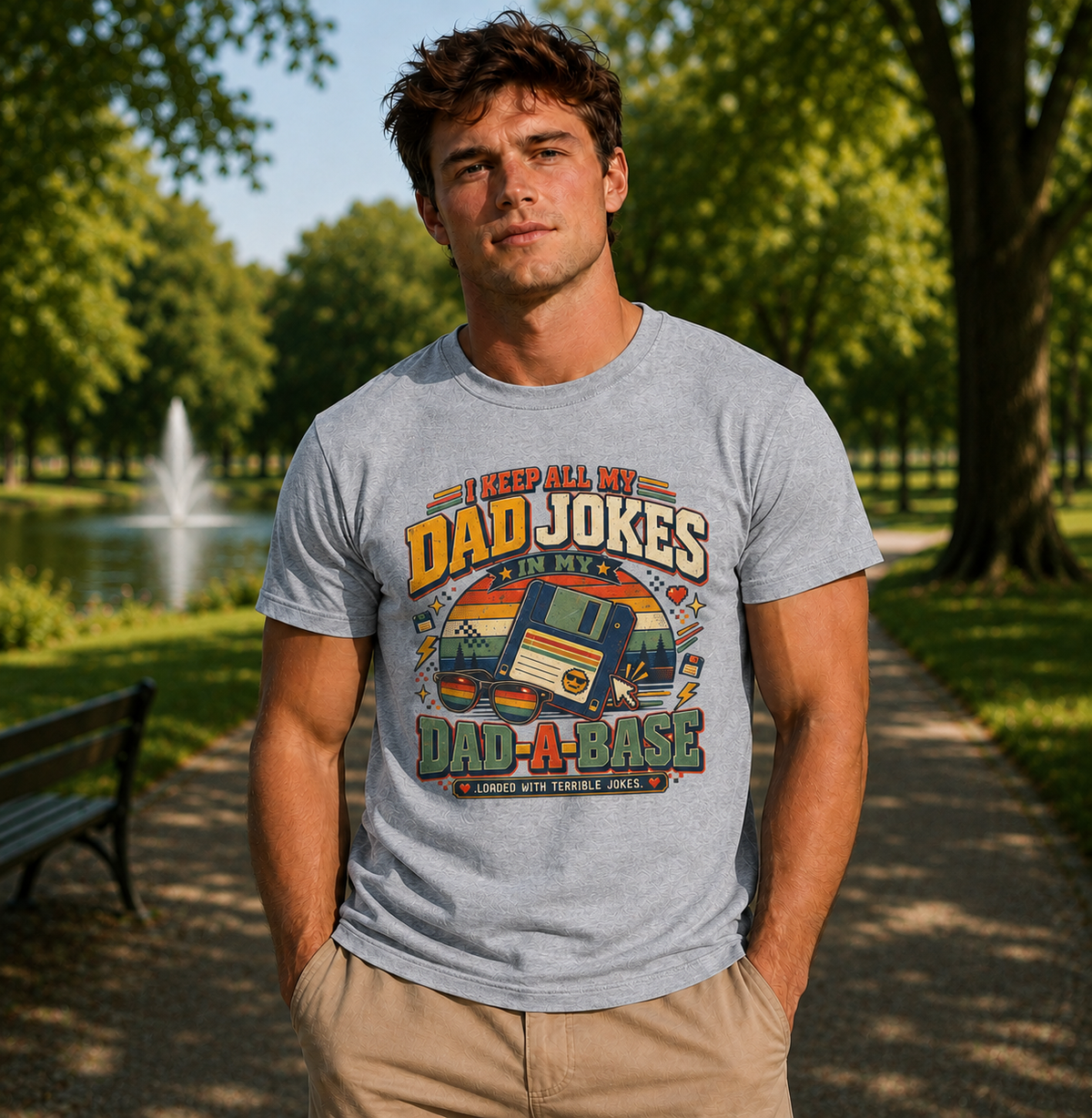 Funny Dad Joke Shirt – I Keep All My Dad Jokes in My Dad-A-Base Retro T-Shirt