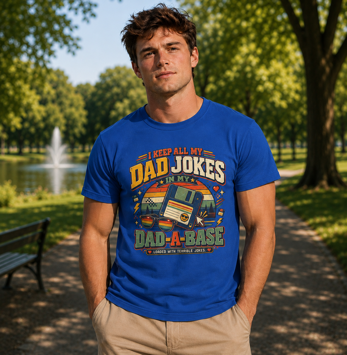 Funny Dad Joke Shirt – I Keep All My Dad Jokes in My Dad-A-Base Retro T-Shirt