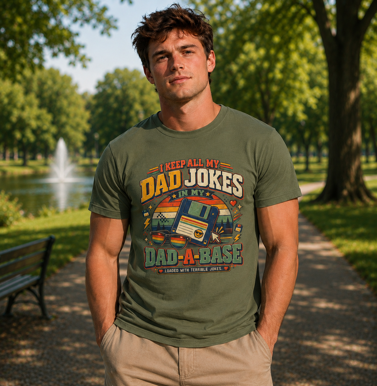 Funny Dad Joke Shirt – I Keep All My Dad Jokes in My Dad-A-Base Retro T-Shirt