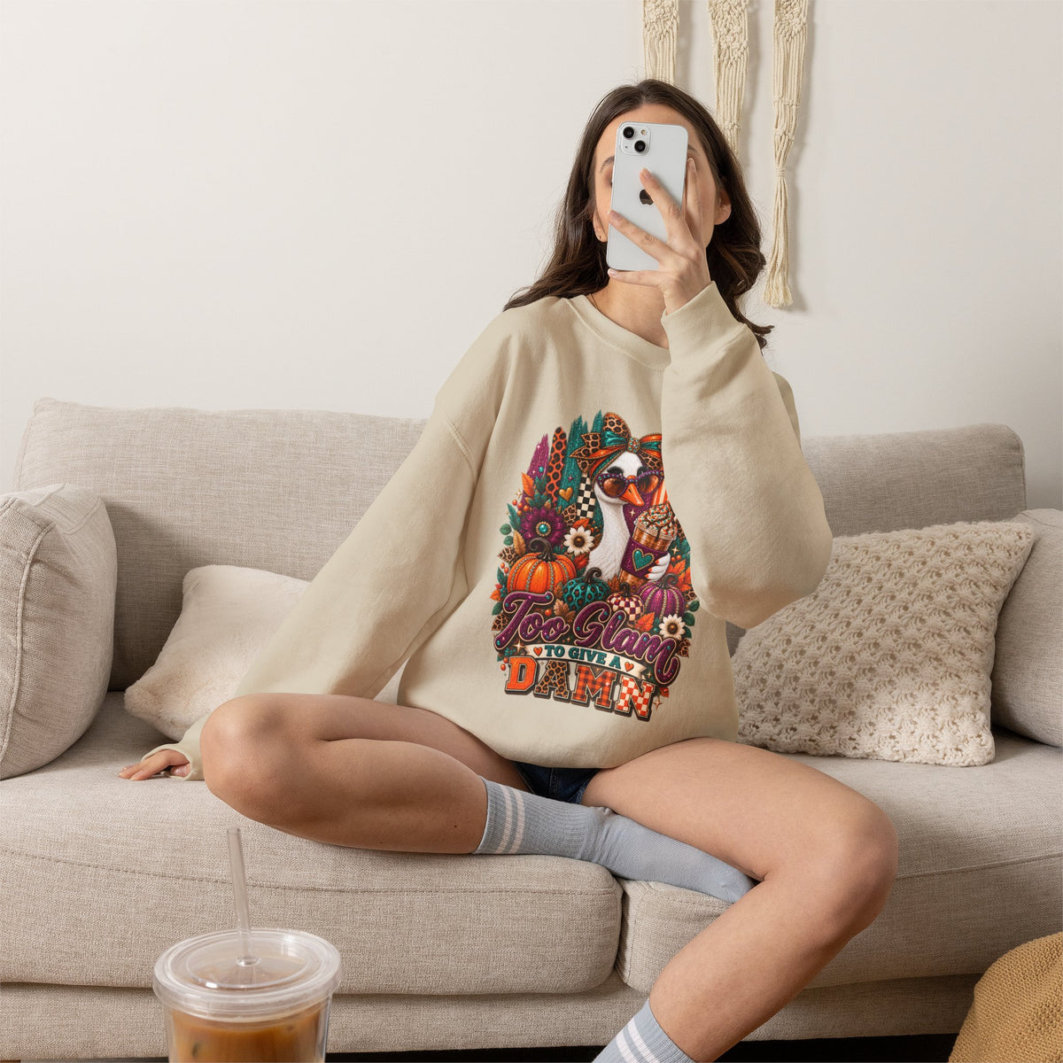 Too Glam to Give a Damn Goose Sweatshirt – Funny Fall Graphic Crewneck