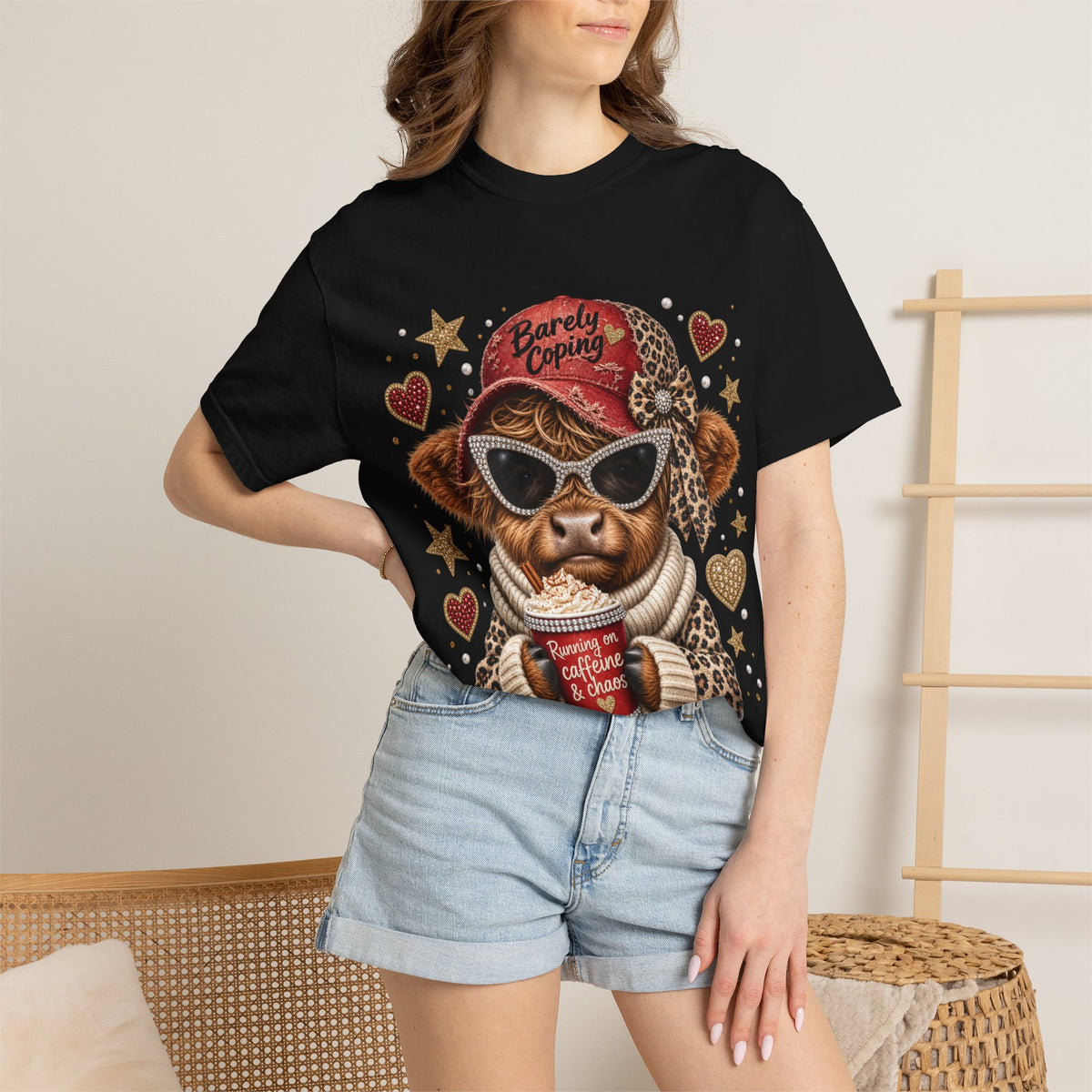 Barely Coping Highland Cow Shirt – Caffeine & Chaos Funny Graphic Tee