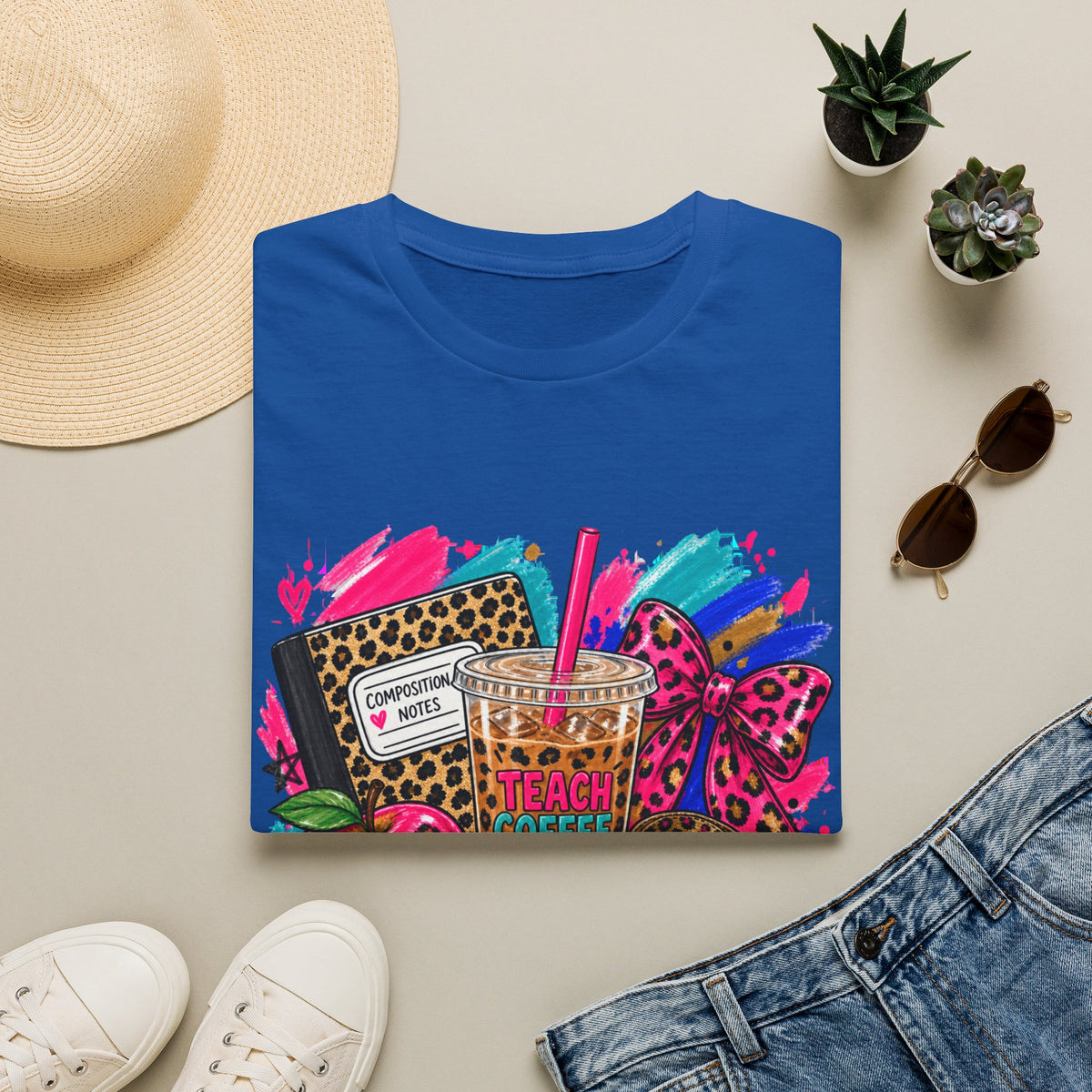 Teach Coffee Inspire Teacher Shirt – Colorful Leopard Print Graphic Tee