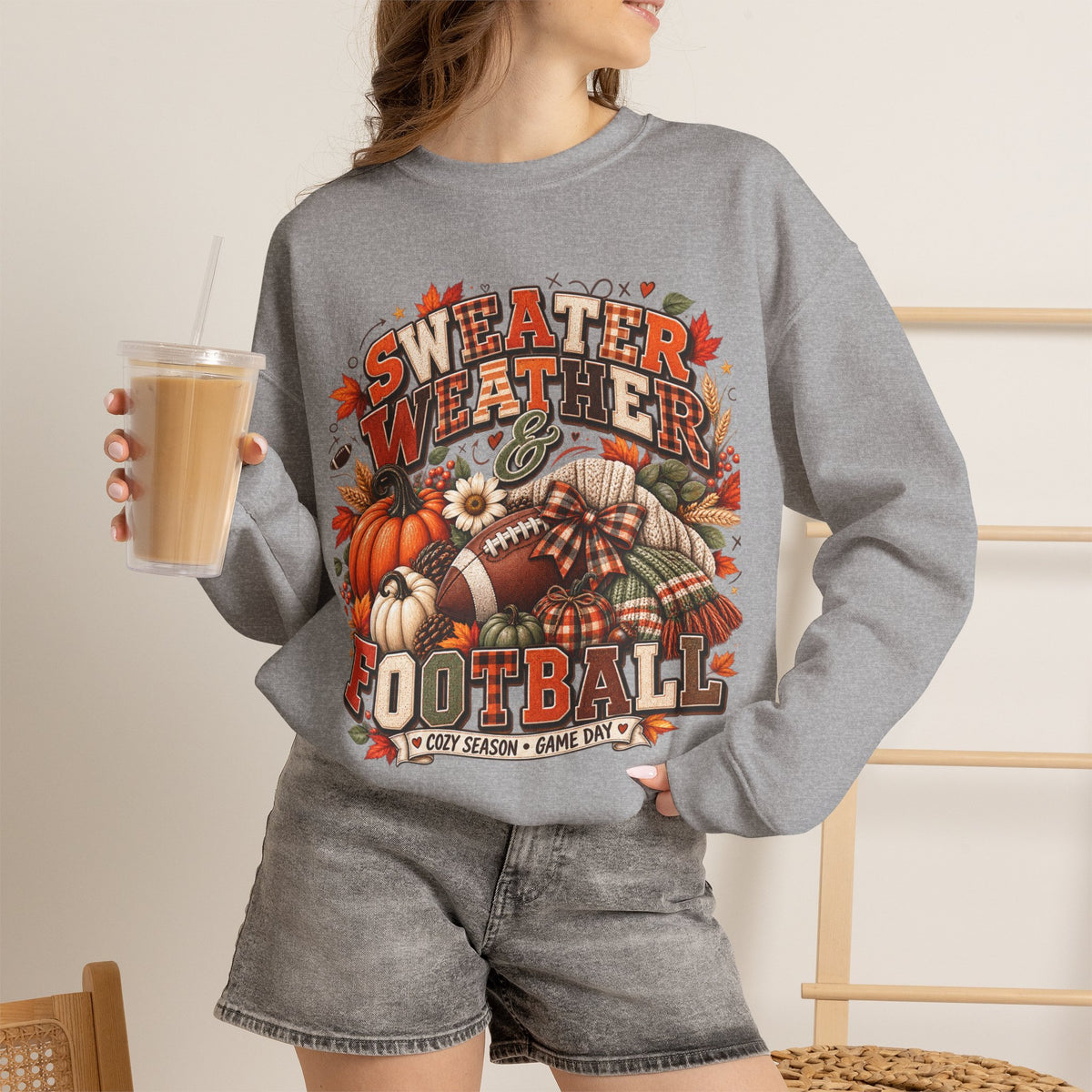 Sweater Weather & Football Sweatshirt – Cozy Fall Game Day Crewneck  Product Description