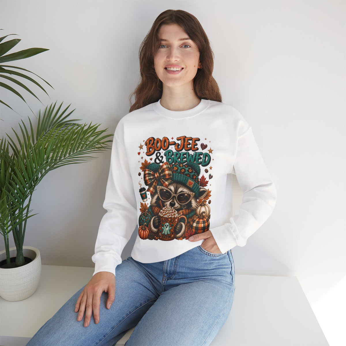 Boo-Jee & Brewed Raccoon Sweatshirt – Cute Fall Coffee Graphic Crewneck