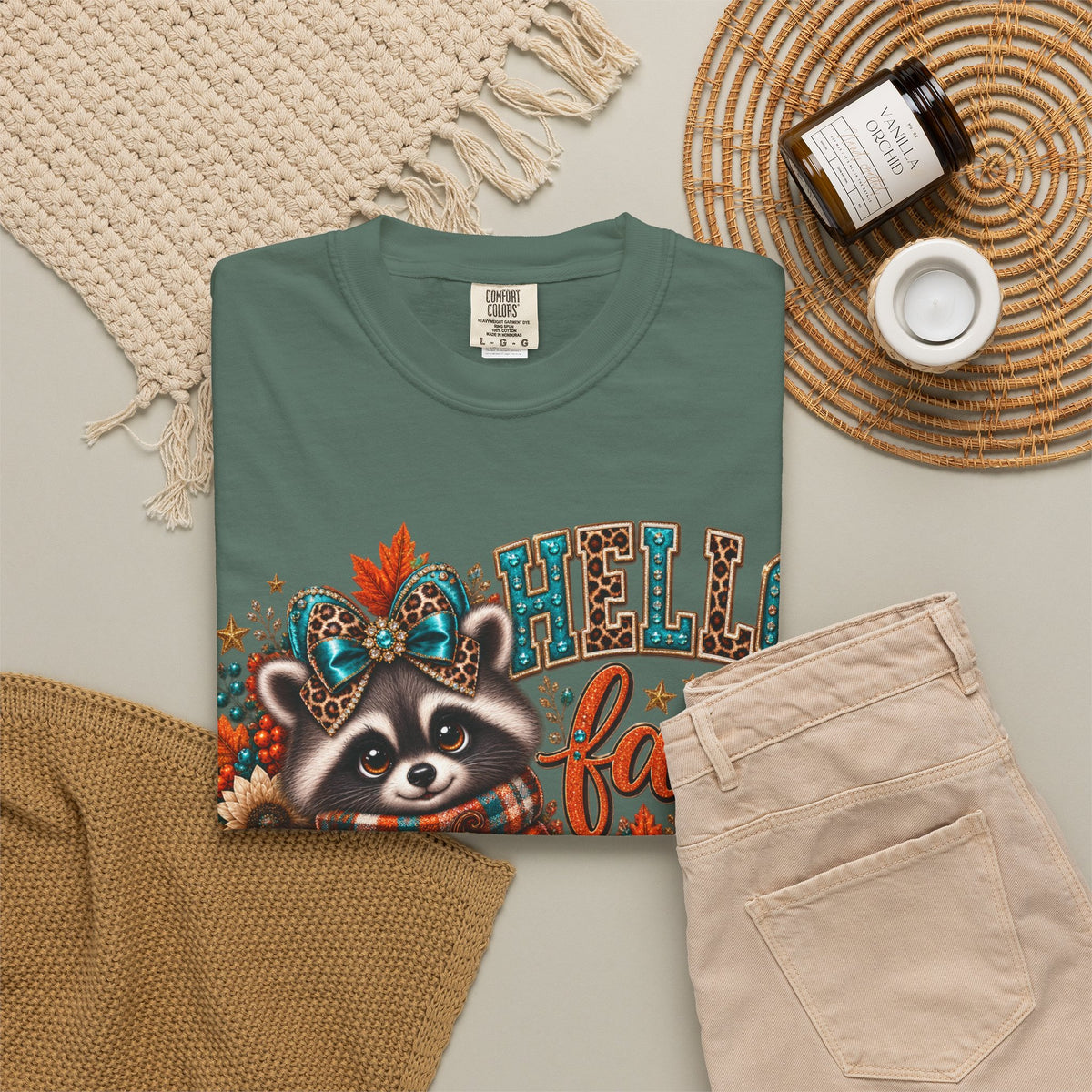 Hello Fall Raccoon Shirt – Cute Pumpkin & Plaid Fall Graphic Tee