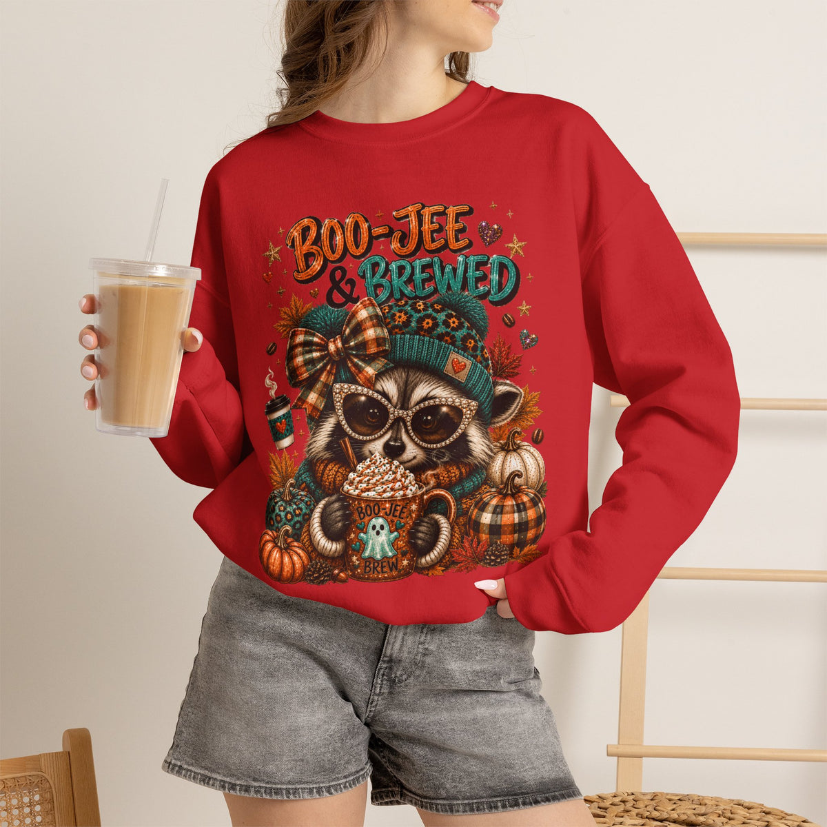 Boo-Jee & Brewed Raccoon Sweatshirt – Cute Fall Coffee Graphic Crewneck