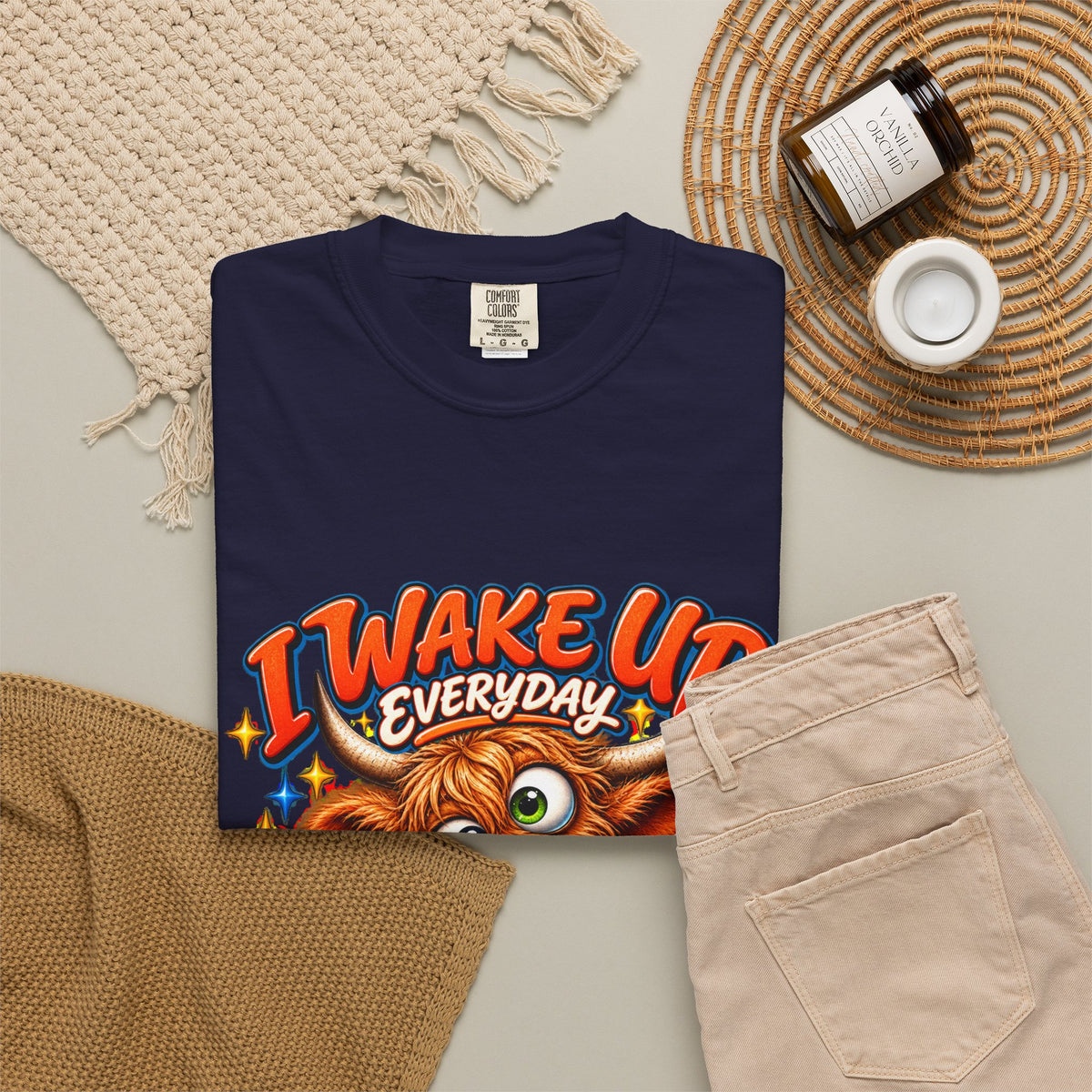 I Wake Up Everyday With a Good Attitude Funny Highland Cow T-Shirt
