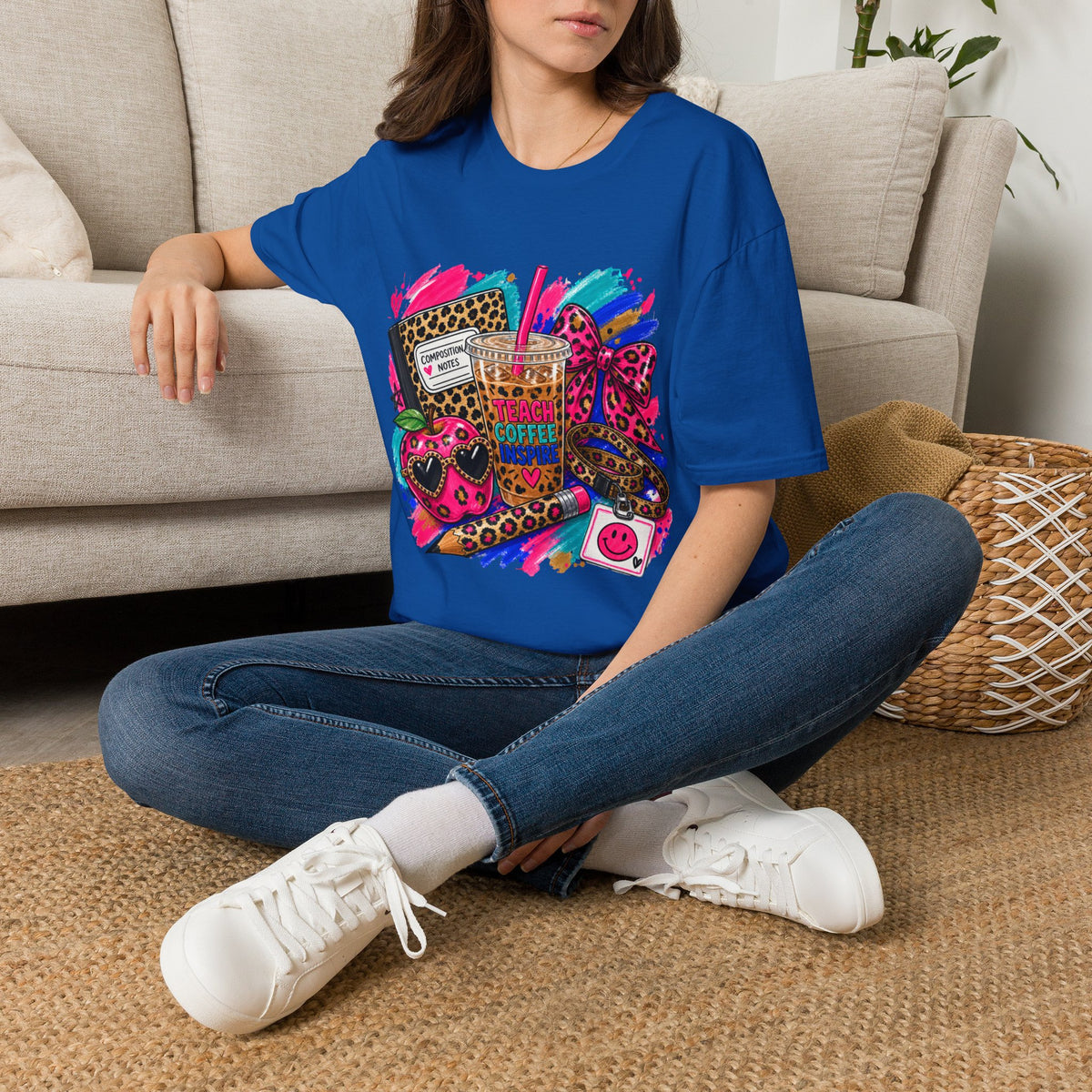 Teach Coffee Inspire Teacher Shirt – Colorful Leopard Print Graphic Tee