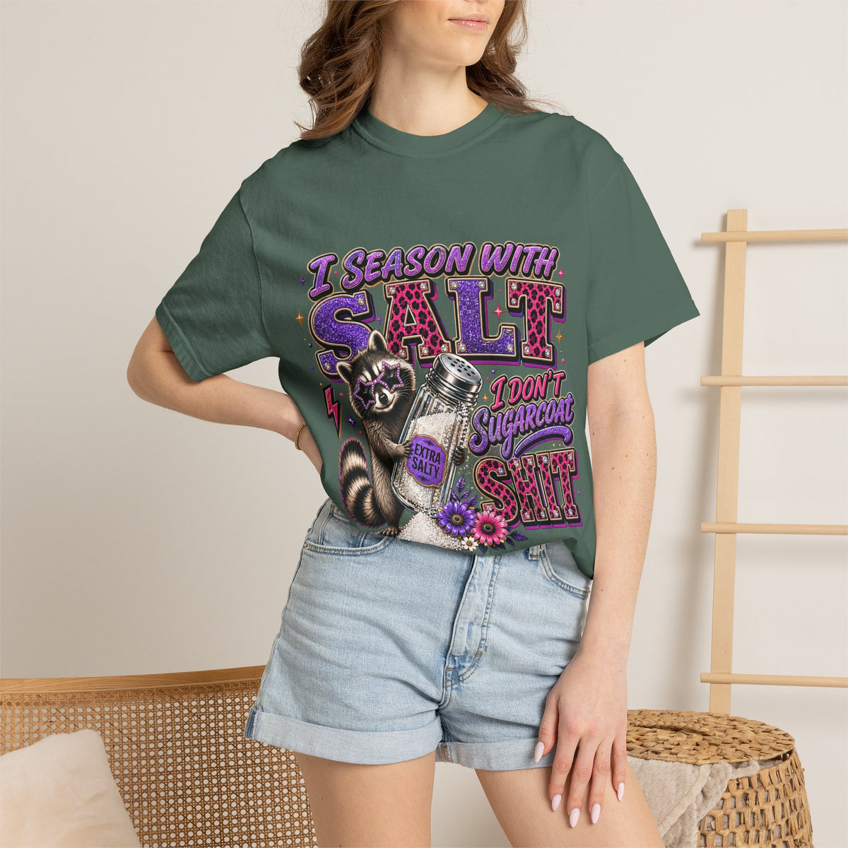 I Season With Salt I Don’t Sugarcoat Sh*t Funny Raccoon T-Shirt