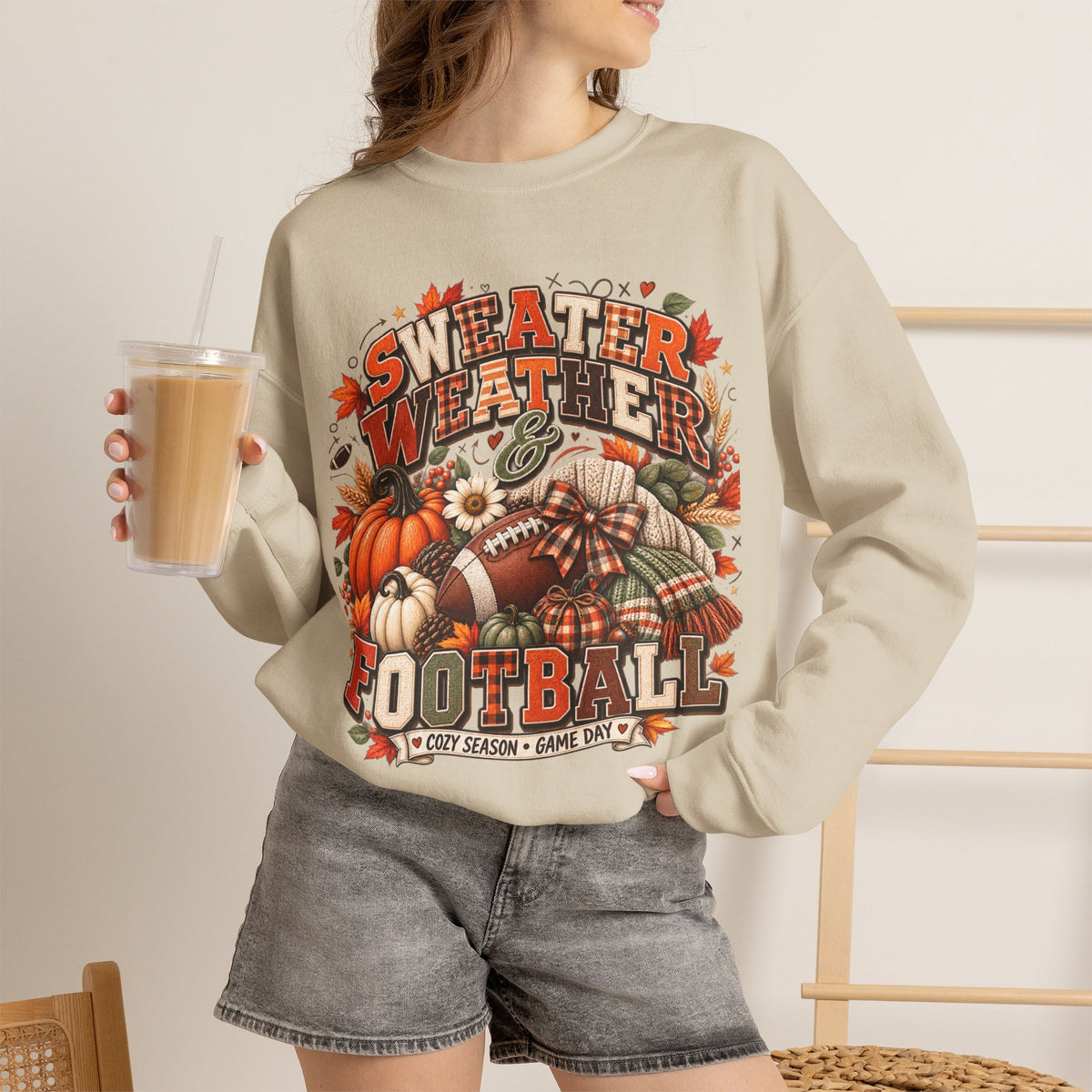 Sweater Weather & Football Sweatshirt – Cozy Fall Game Day Crewneck  Product Description