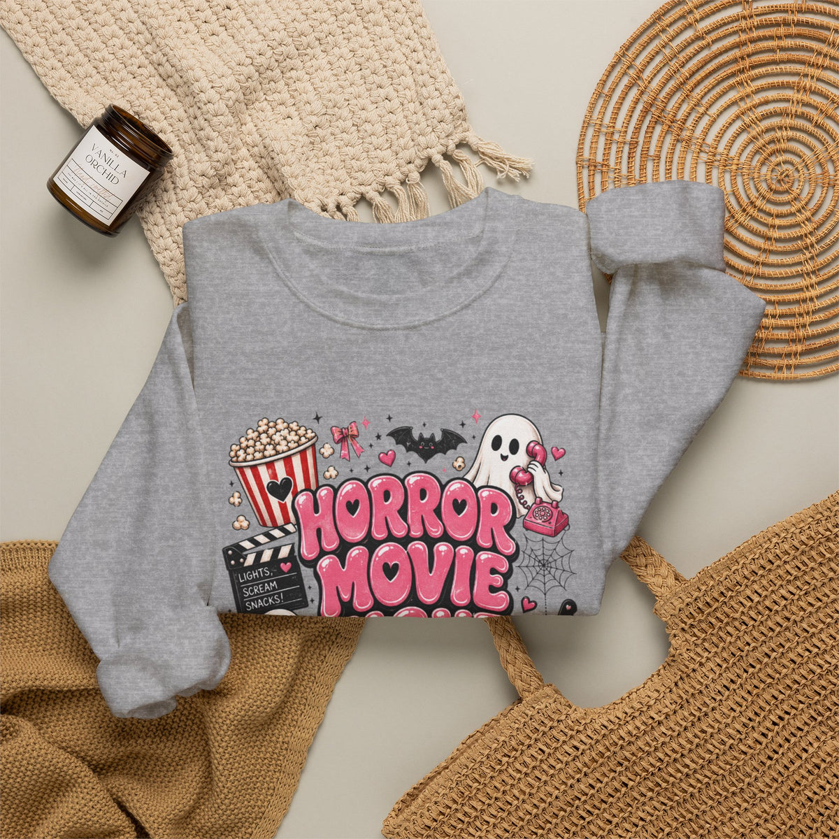 Horror Movie Night Sweatshirt, Cute Halloween Ghost Crewneck, Spooky Season Movie Sweatshirt, Girly Halloween Pullover, Cozy Fall Shirt