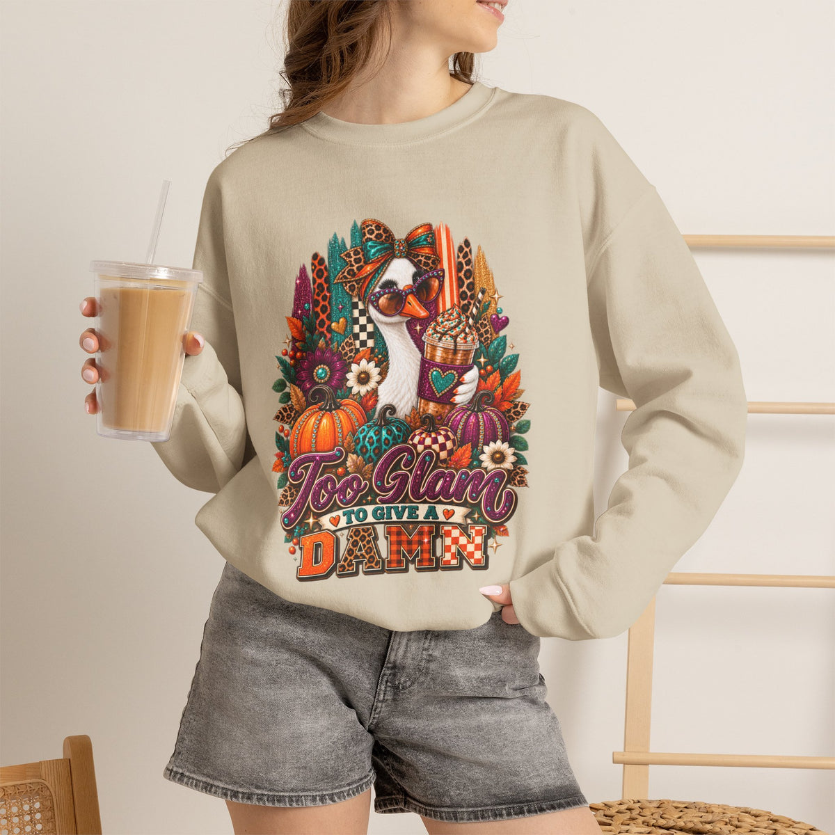 Too Glam to Give a Damn Goose Sweatshirt – Funny Fall Graphic Crewneck