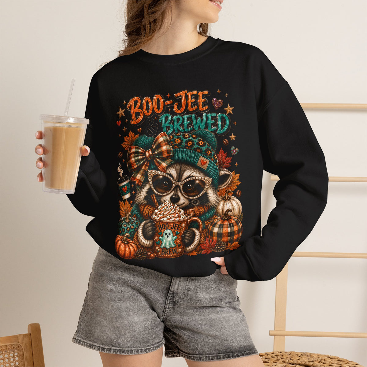 Boo-Jee & Brewed Raccoon Sweatshirt – Cute Fall Coffee Graphic Crewneck