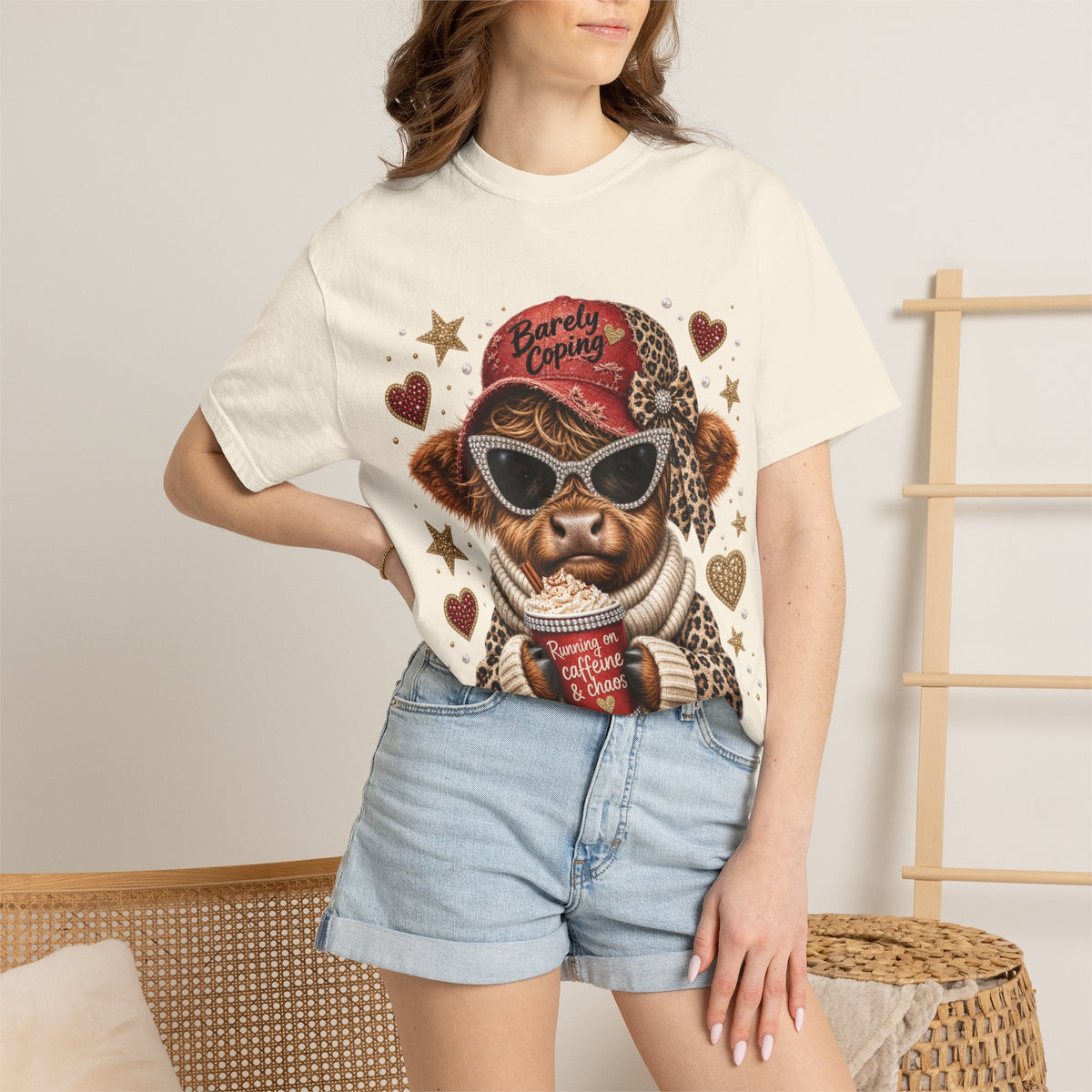 Barely Coping Highland Cow Shirt – Caffeine & Chaos Funny Graphic Tee