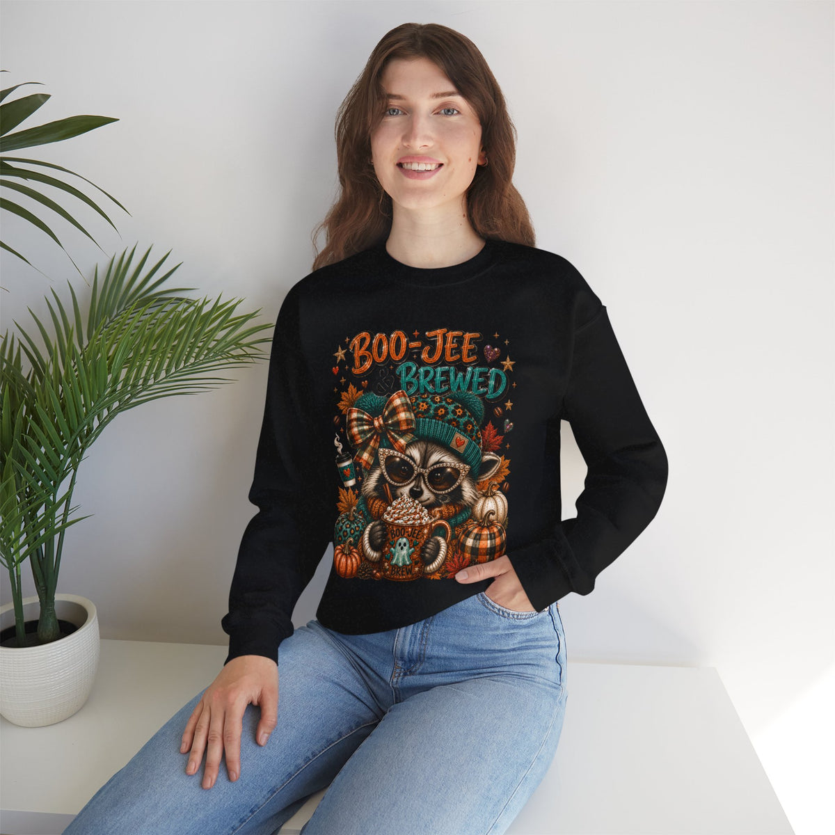 Boo-Jee & Brewed Raccoon Sweatshirt – Cute Fall Coffee Graphic Crewneck