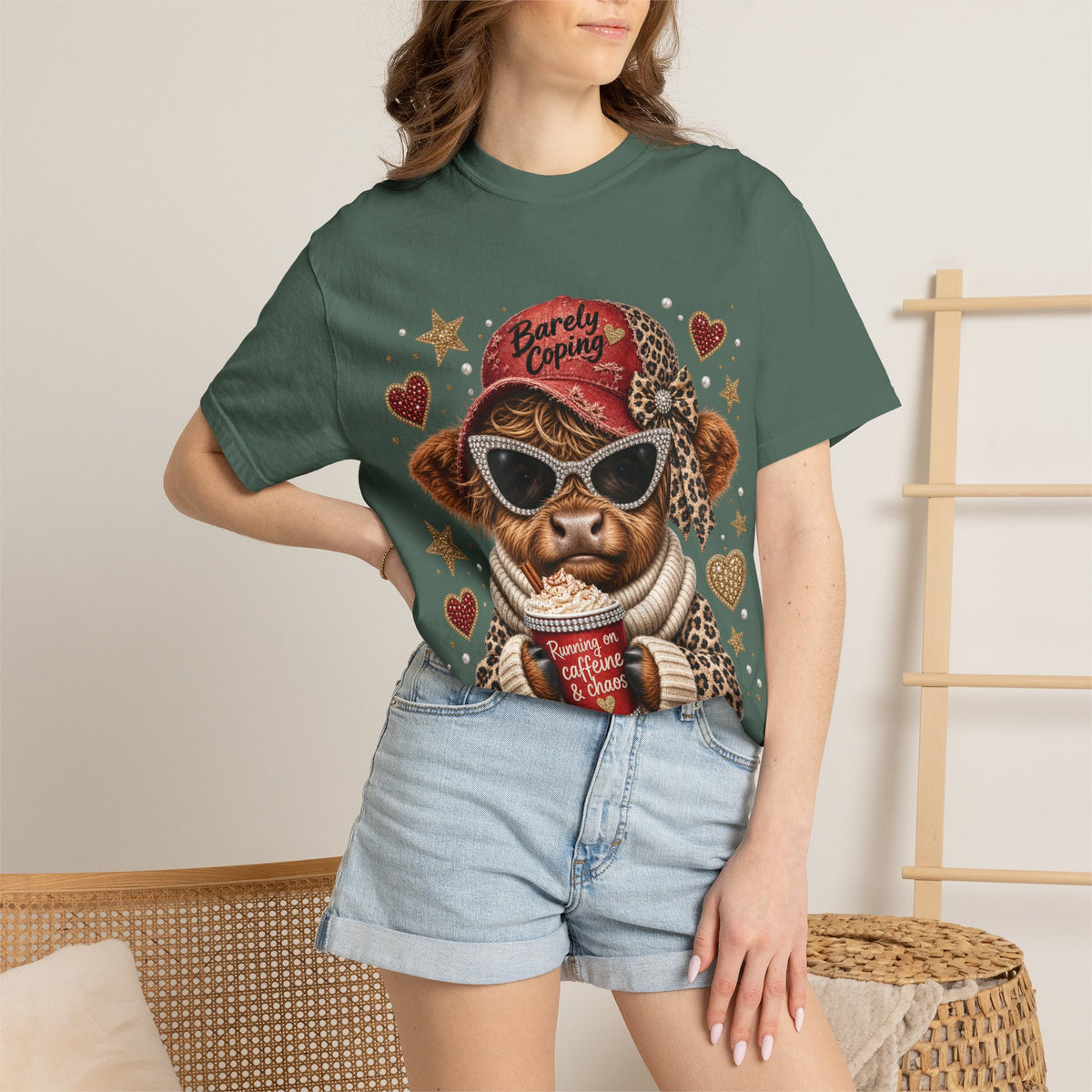 Barely Coping Highland Cow Shirt – Caffeine & Chaos Funny Graphic Tee