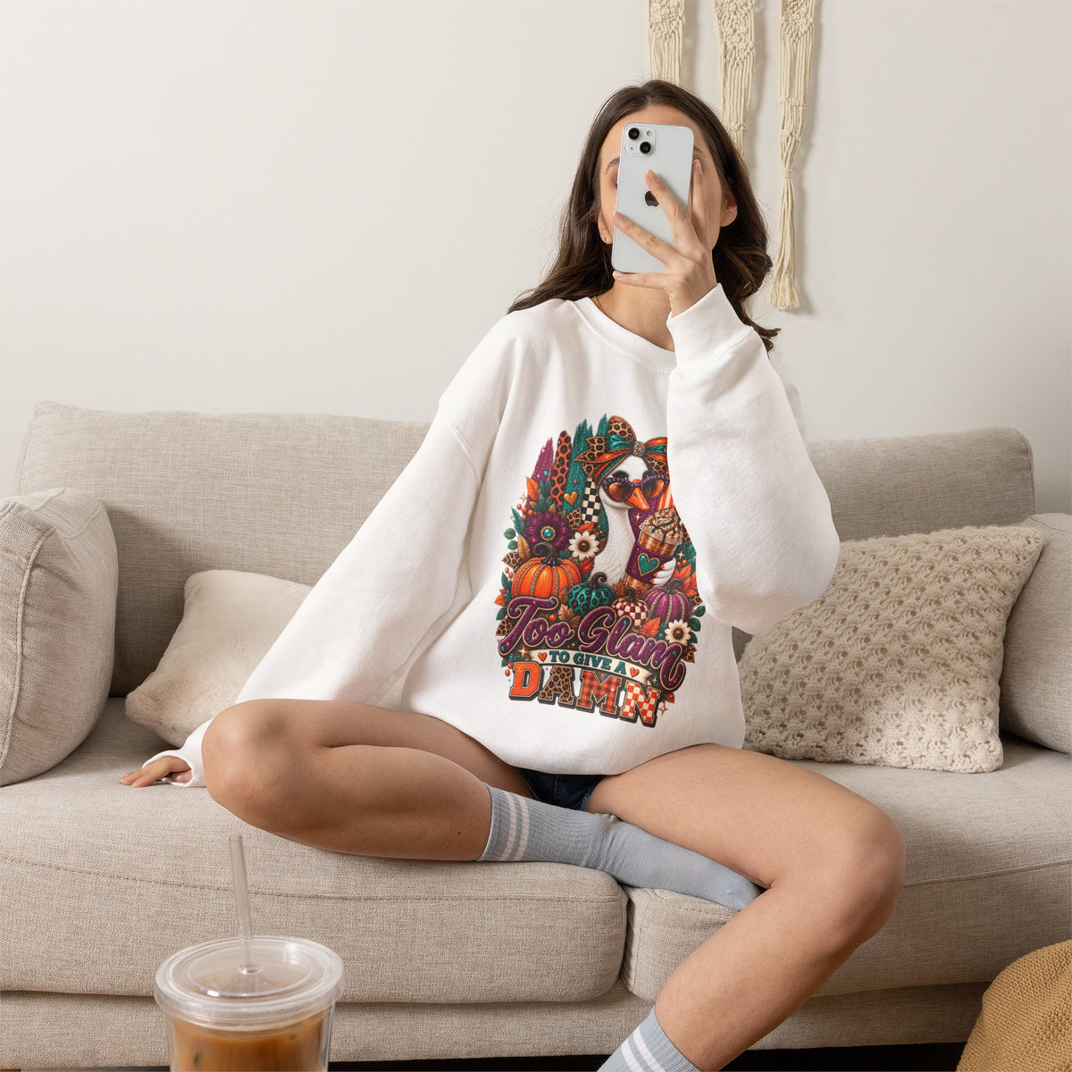 Too Glam to Give a Damn Goose Sweatshirt – Funny Fall Graphic Crewneck