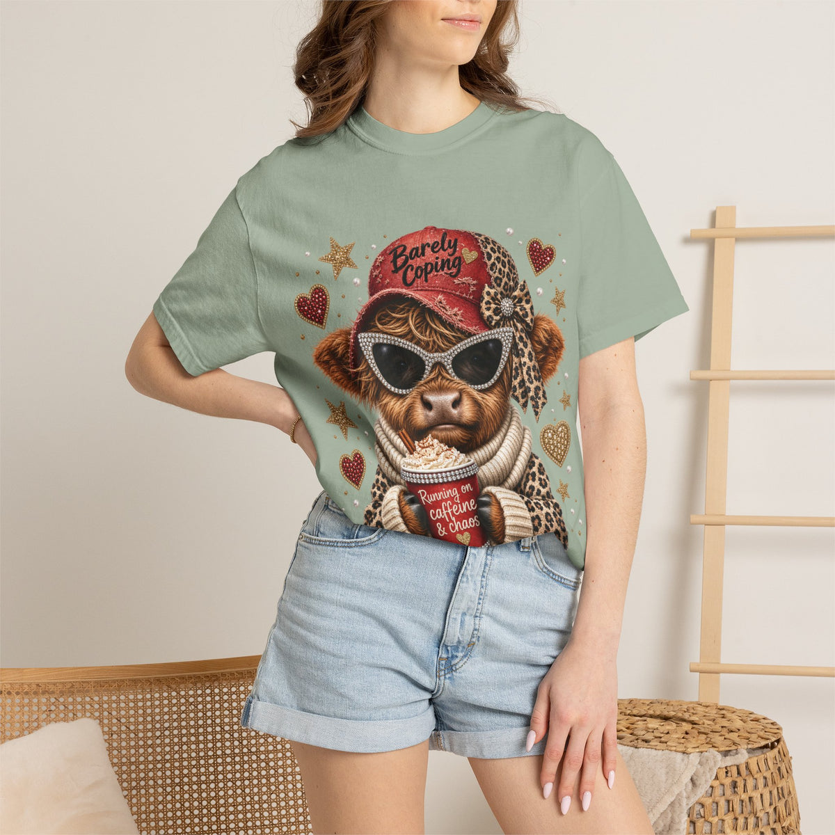 Barely Coping Highland Cow Shirt – Caffeine & Chaos Funny Graphic Tee